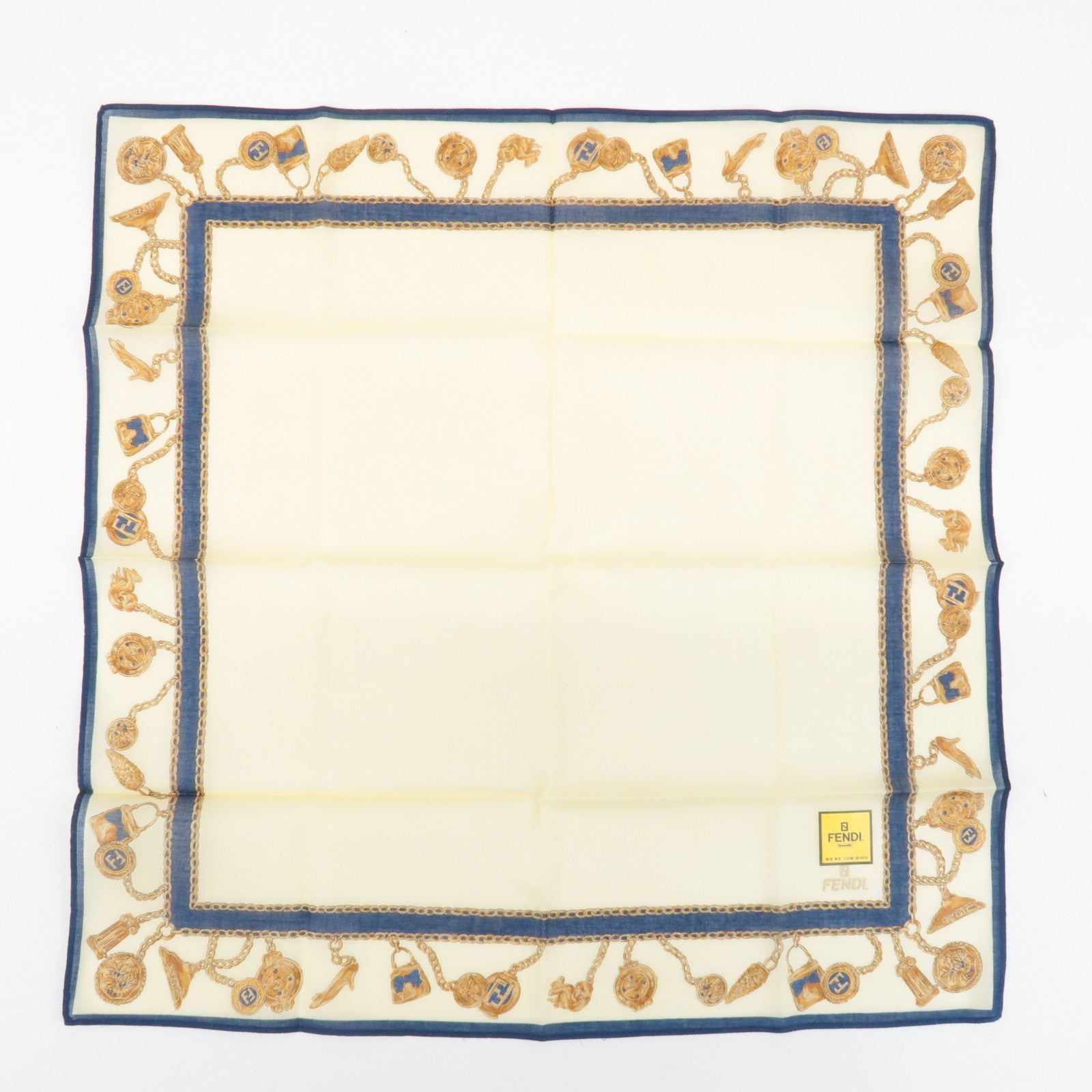 FENDI Set of 5 Cotton 100% Handkerchief Pink Navy Red White Used