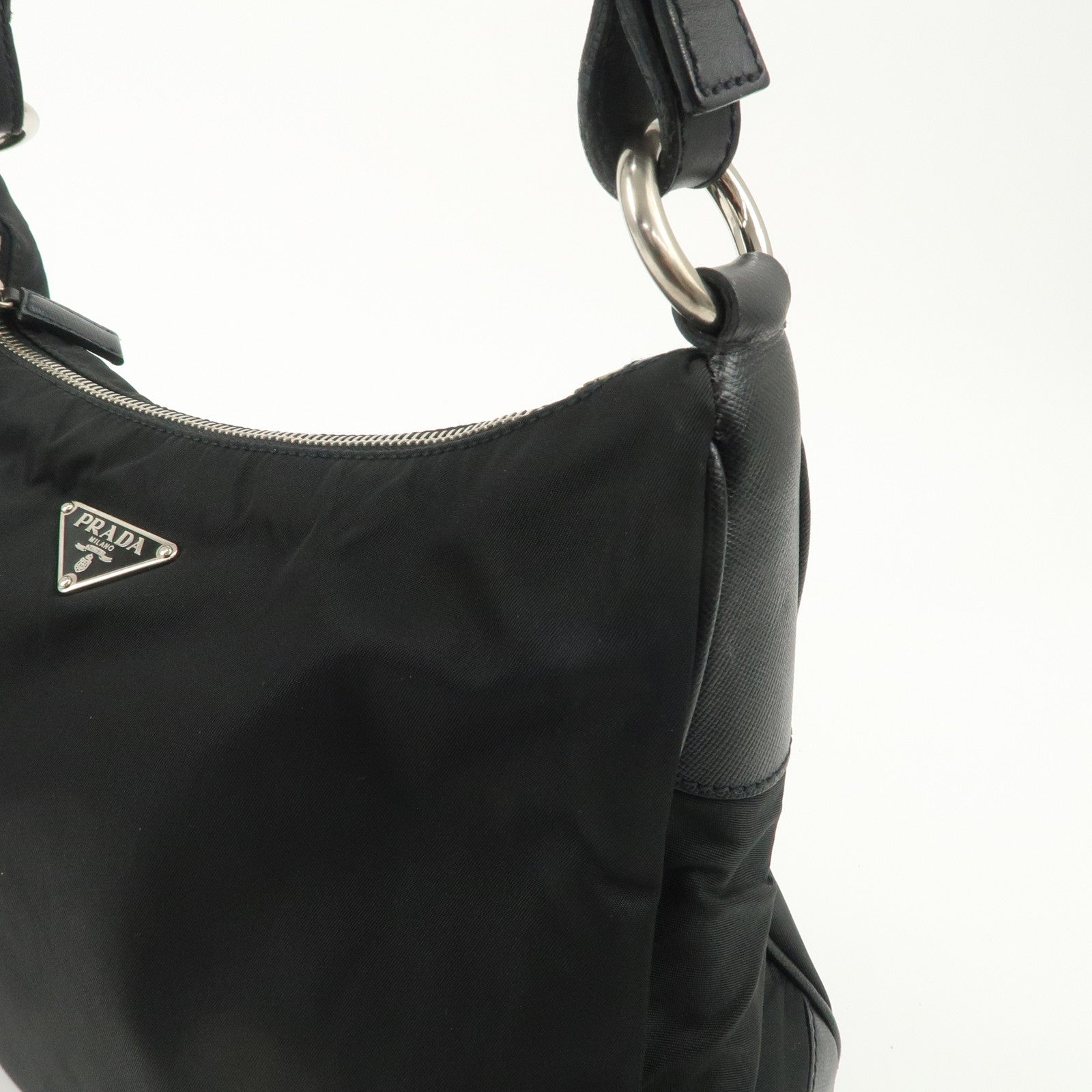 PRADA Nylon Leather Shoulder Bag Black BR2585 Used