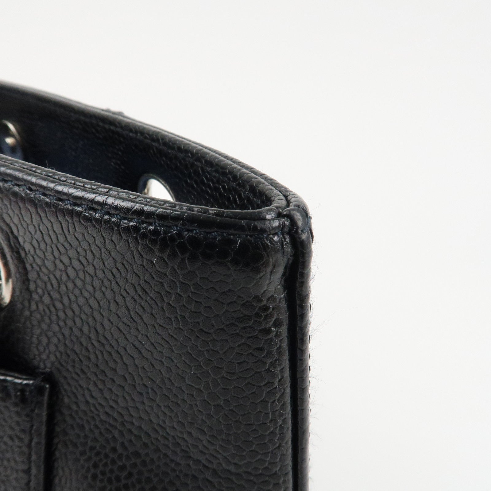 CHANEL Caviar Skin Chain Tote Bag Black Silver Hardware Used