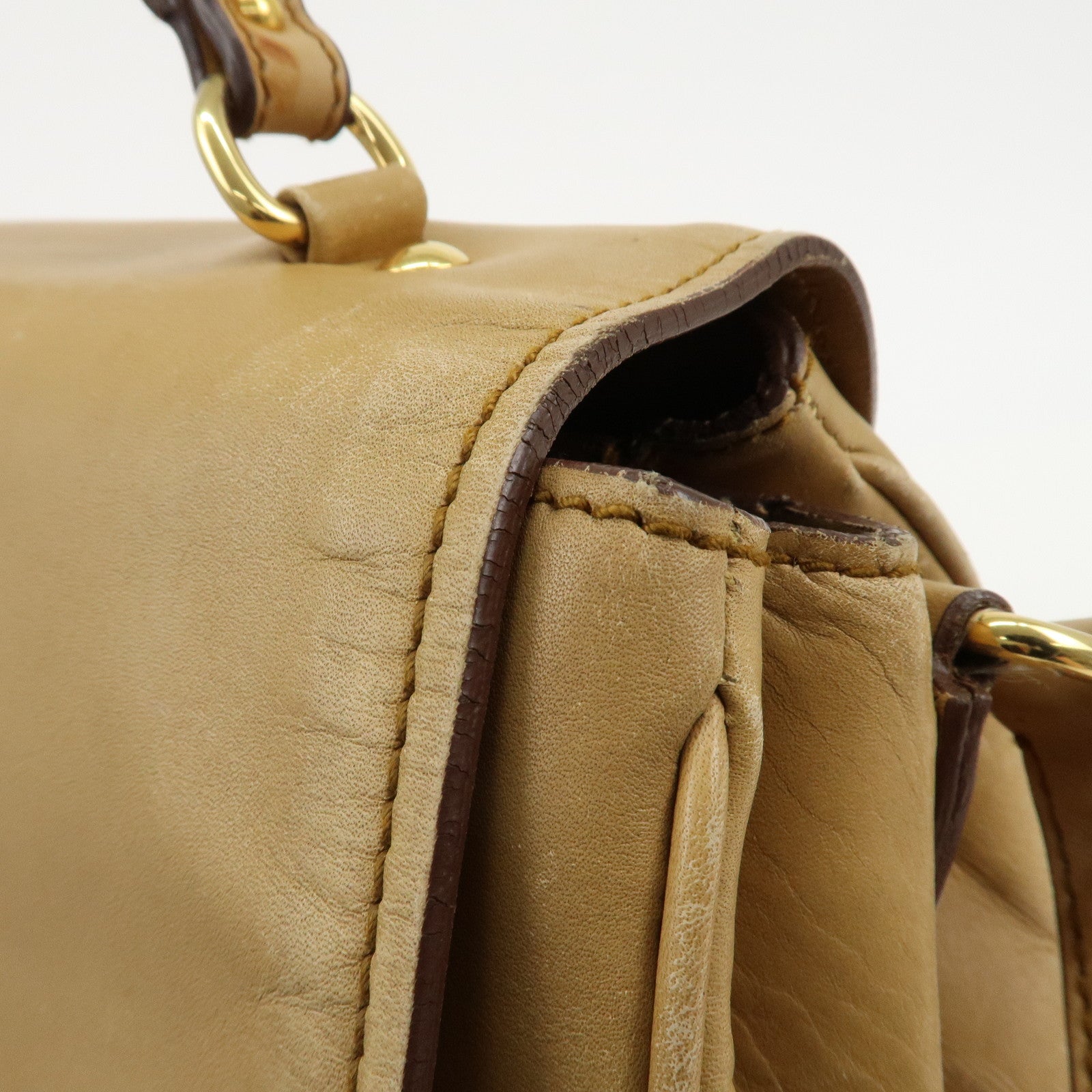 MIU MIU Leather 2Way Shoulder Bag Hand Bag Beige Used