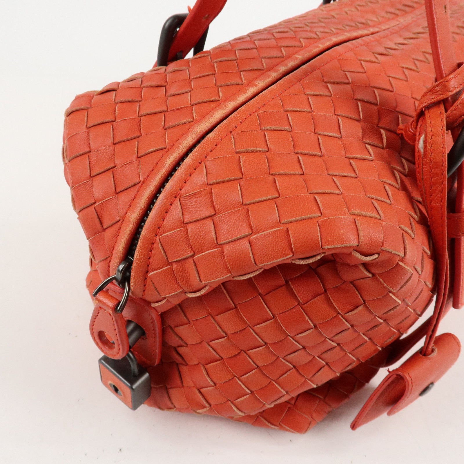 BOTTEGA VENETA Intrecciato Leather Boston Montaigne Bag Orange Used