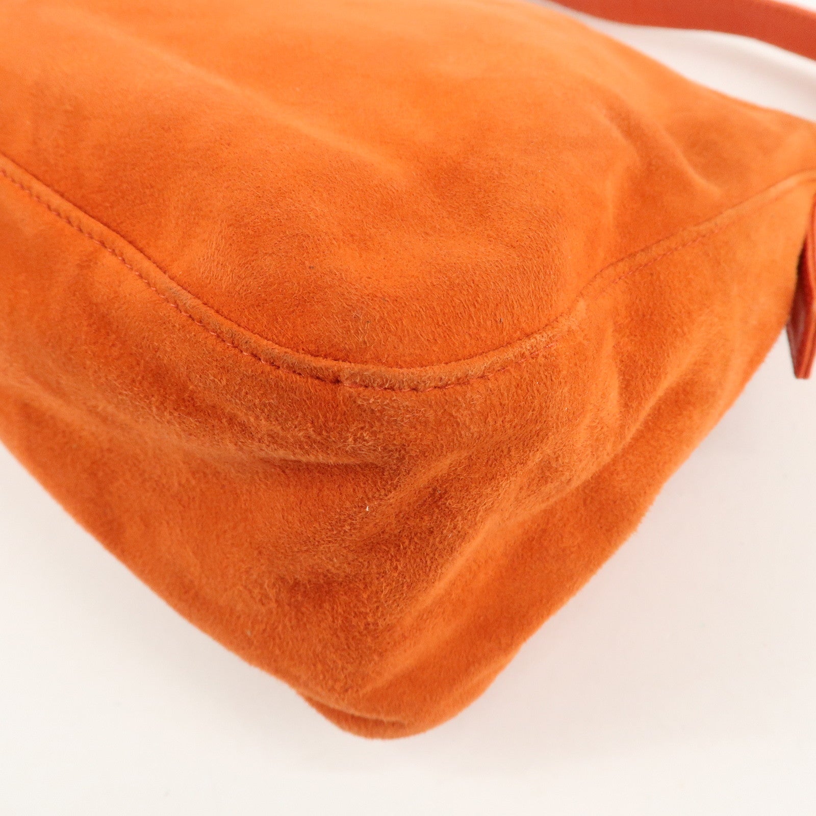 FENDI Mamma Baguette Suede Leather Shoulder Bag Orange 26325 Used