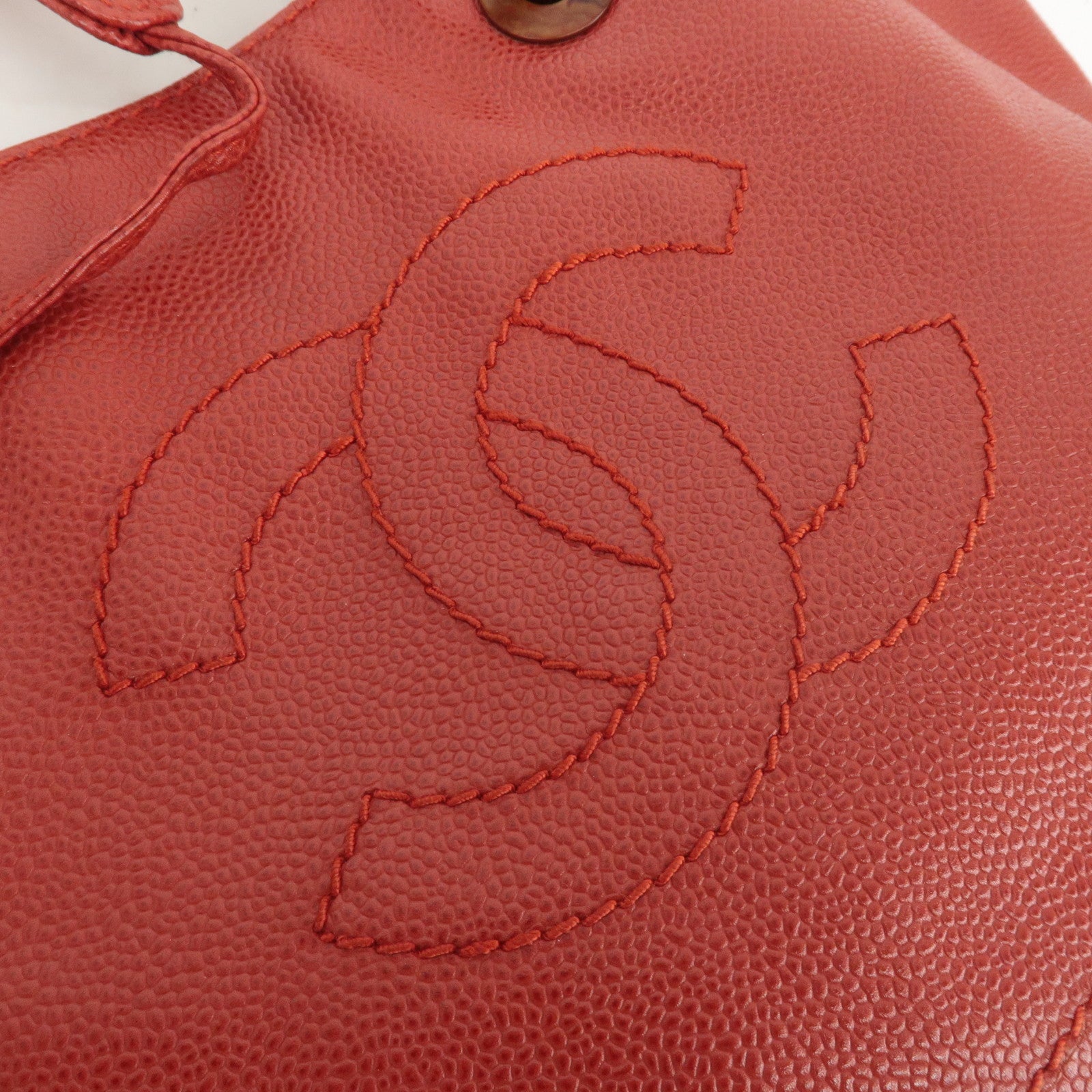 CHANEL Caviar Skin COCO Mark Tote Bag Hand Bag Red Used