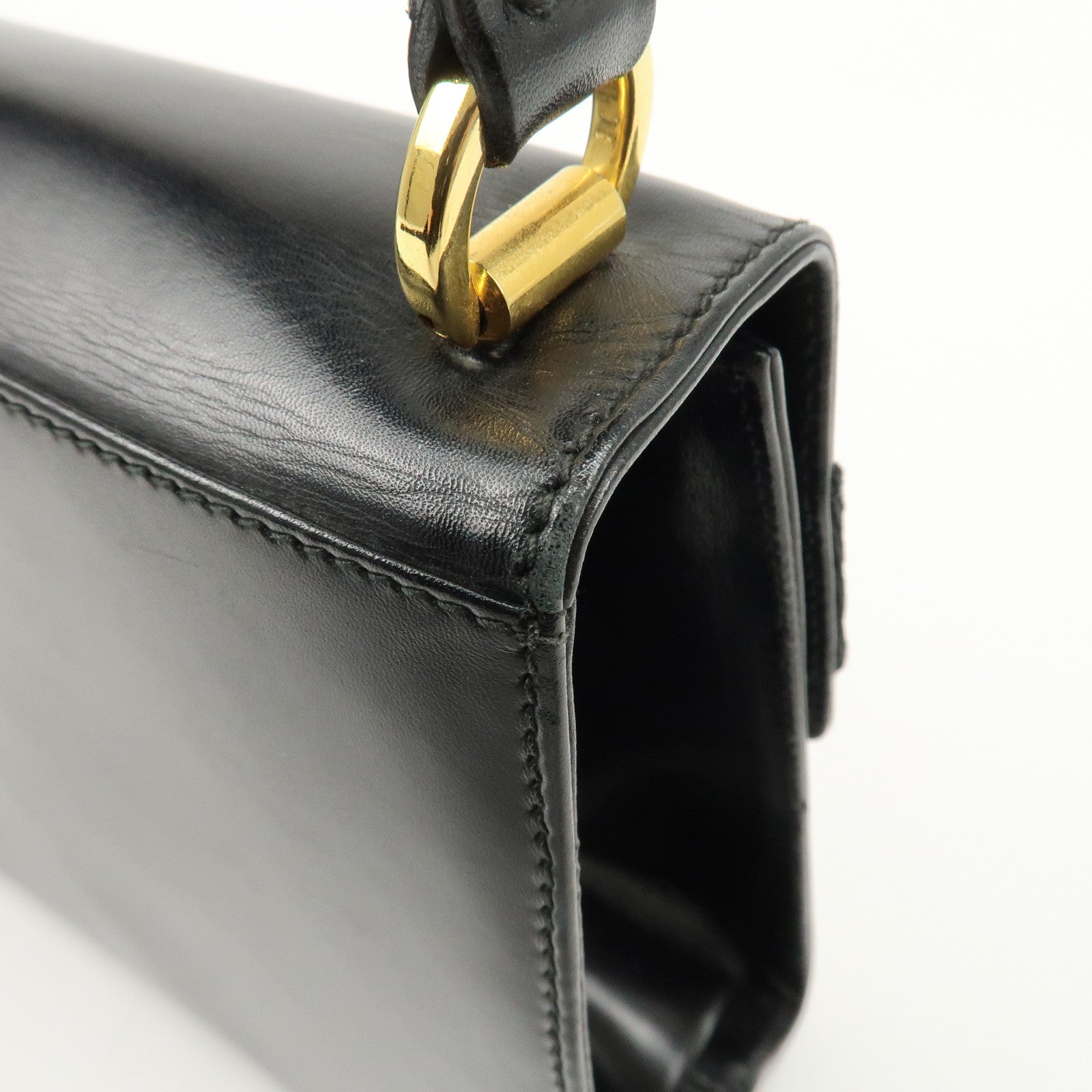 Ferragamo Vara Ribbon Leather Small Hand Bag Black Used