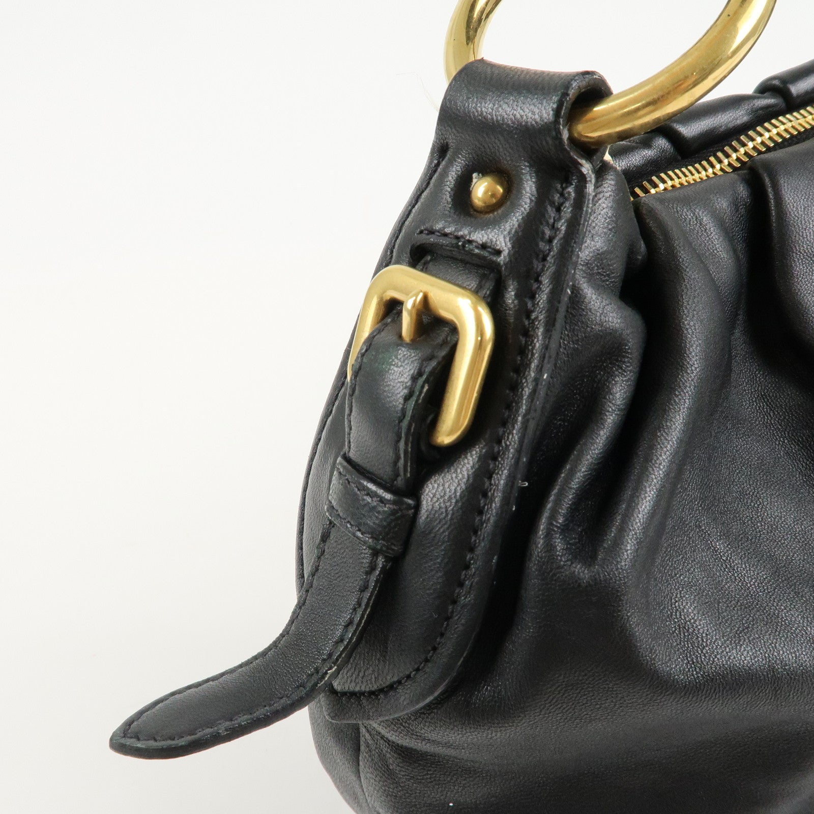 PRADA Leather Chain One-Shoulder Bag Black Gold Hardware Used