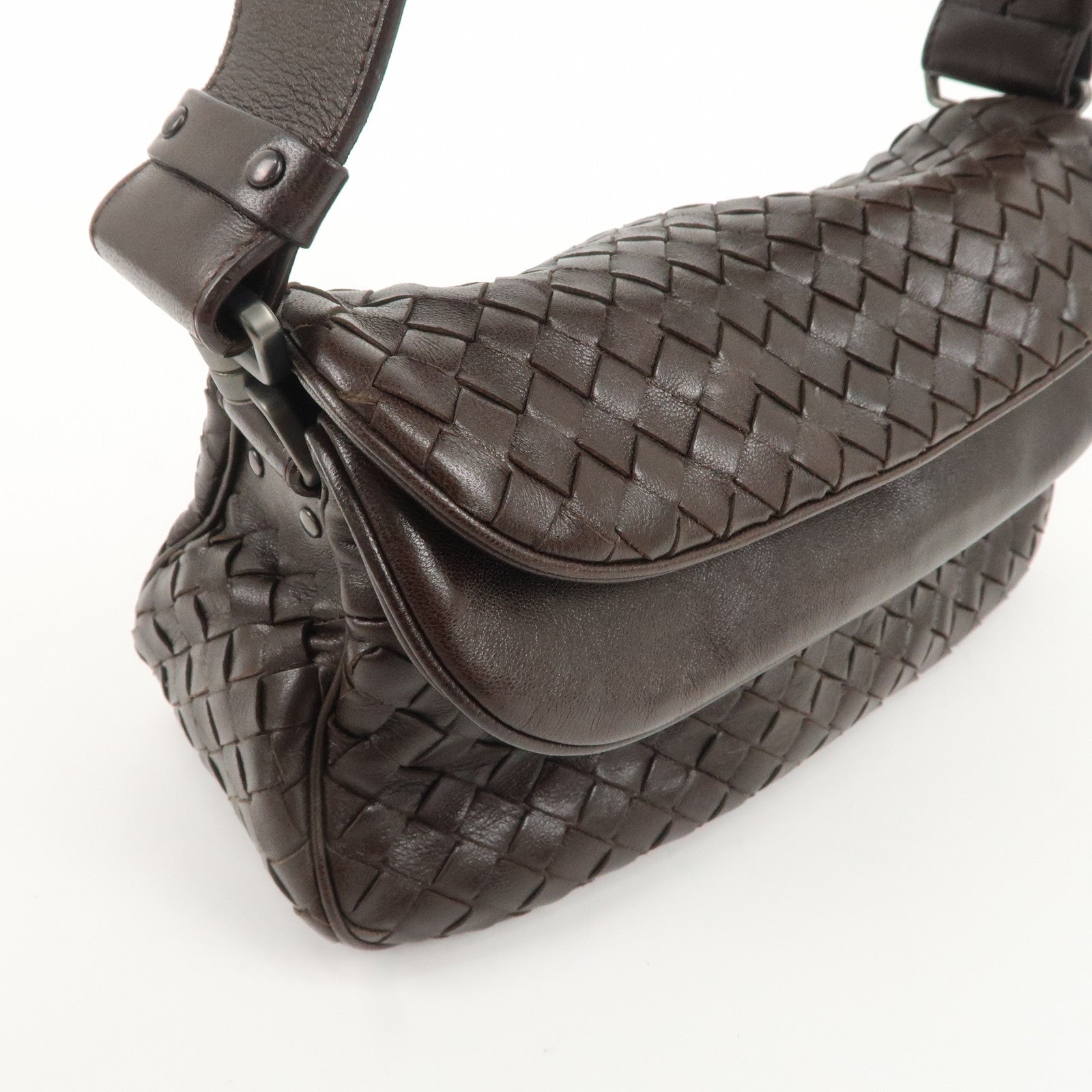 BOTTEGA VENETA Intrecciato Leather One-shoulder Bag Brown 142467 Used