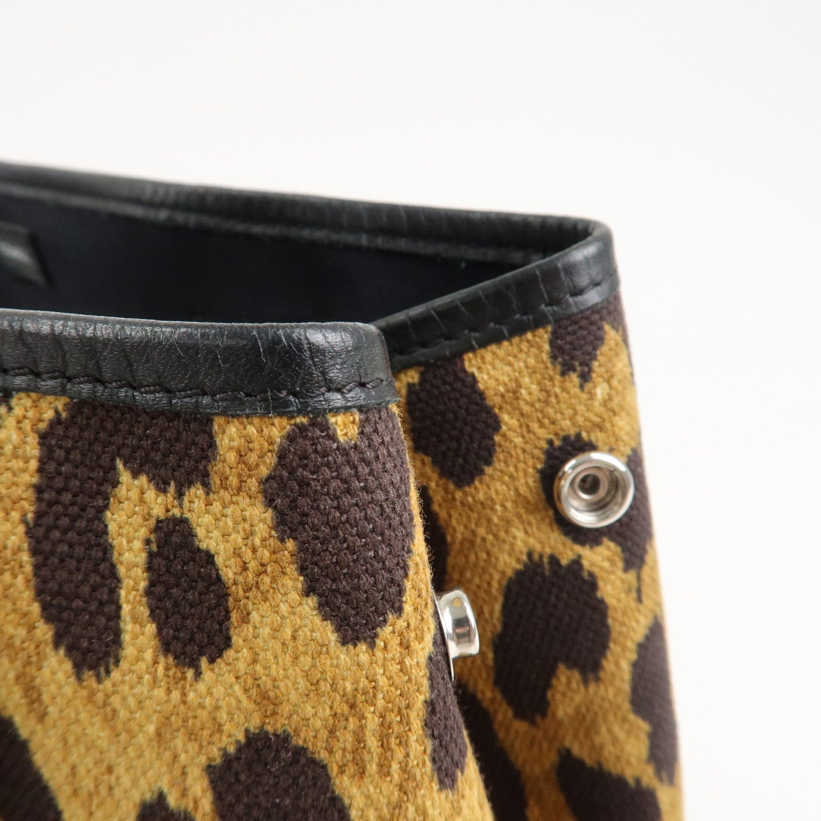 BALENCIAGA Navy Cabas S Canvas Leather Tote Bag Leopard 339933 Used