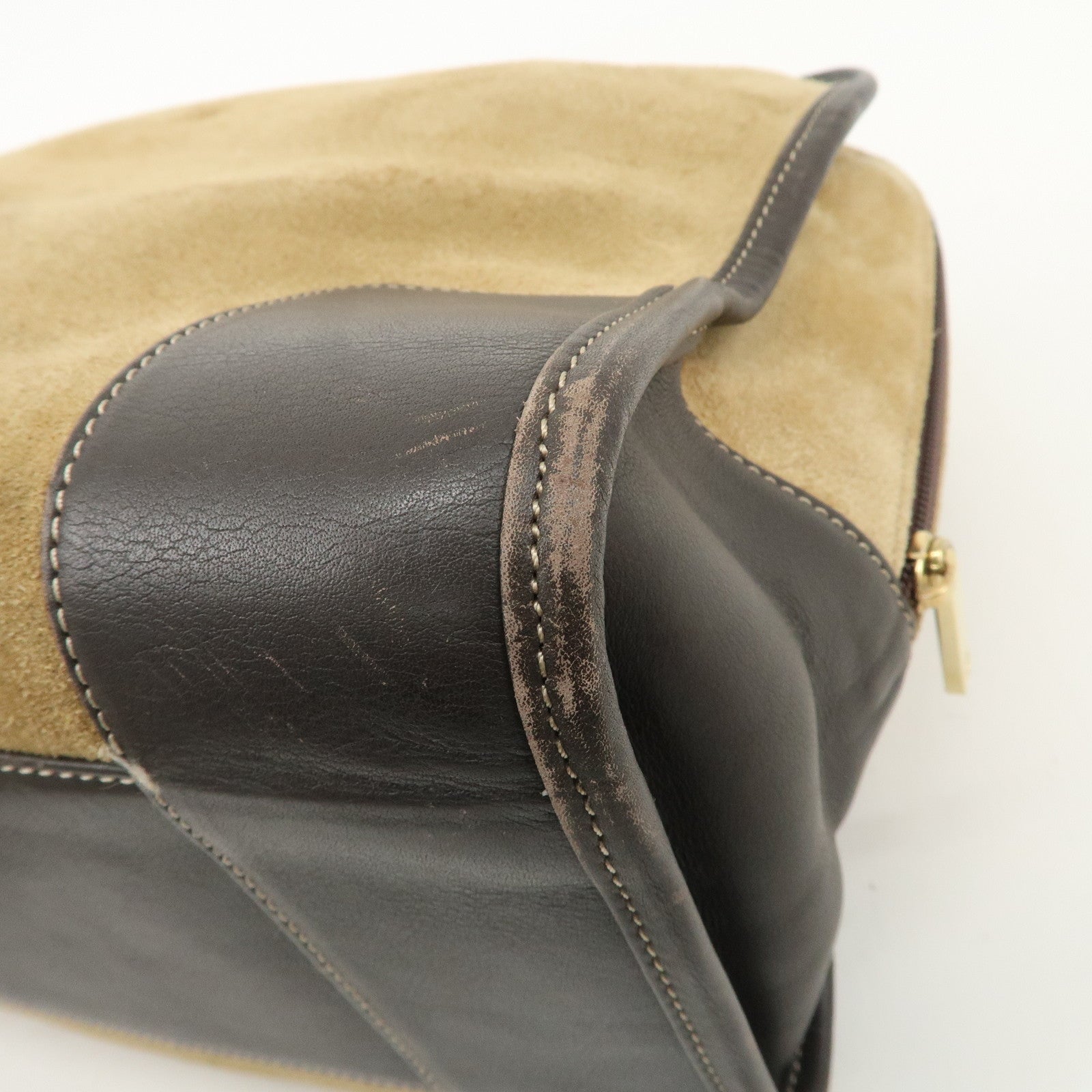 LOEWE Anagram Suede Leather Amazona 32 Hand Bag Beige Brown Used