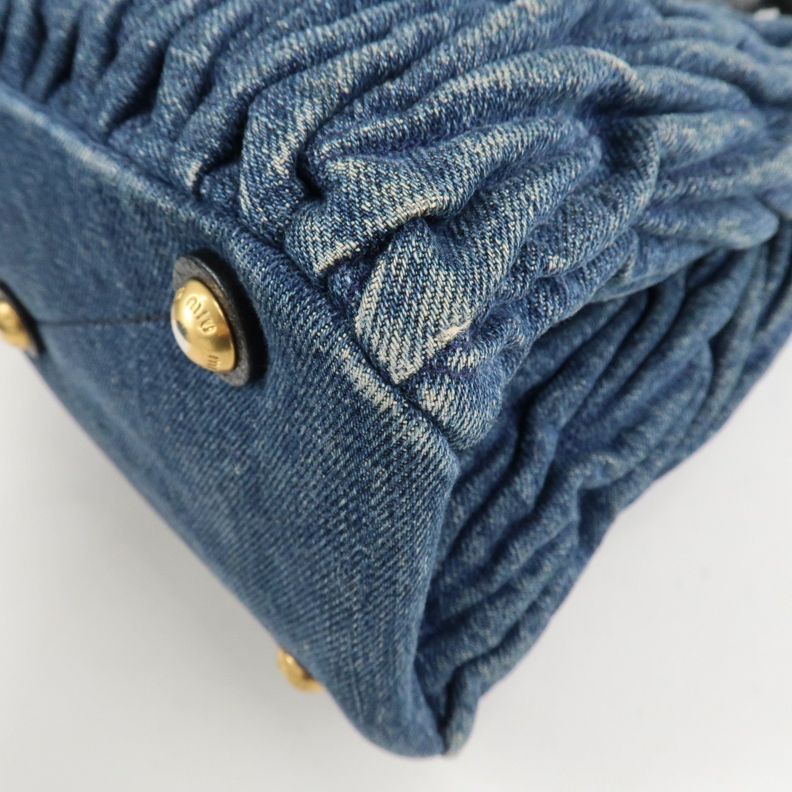 MIU MIU Matelasse Denim Leather 2Way Bag Hand Bag Blue Black Used