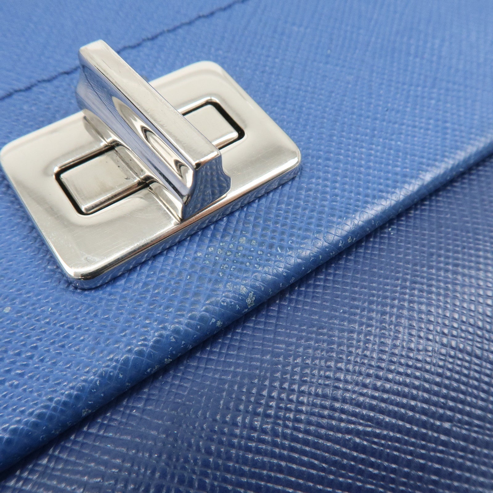 PRADA Leather Shoulder Bag Blue Navy Used