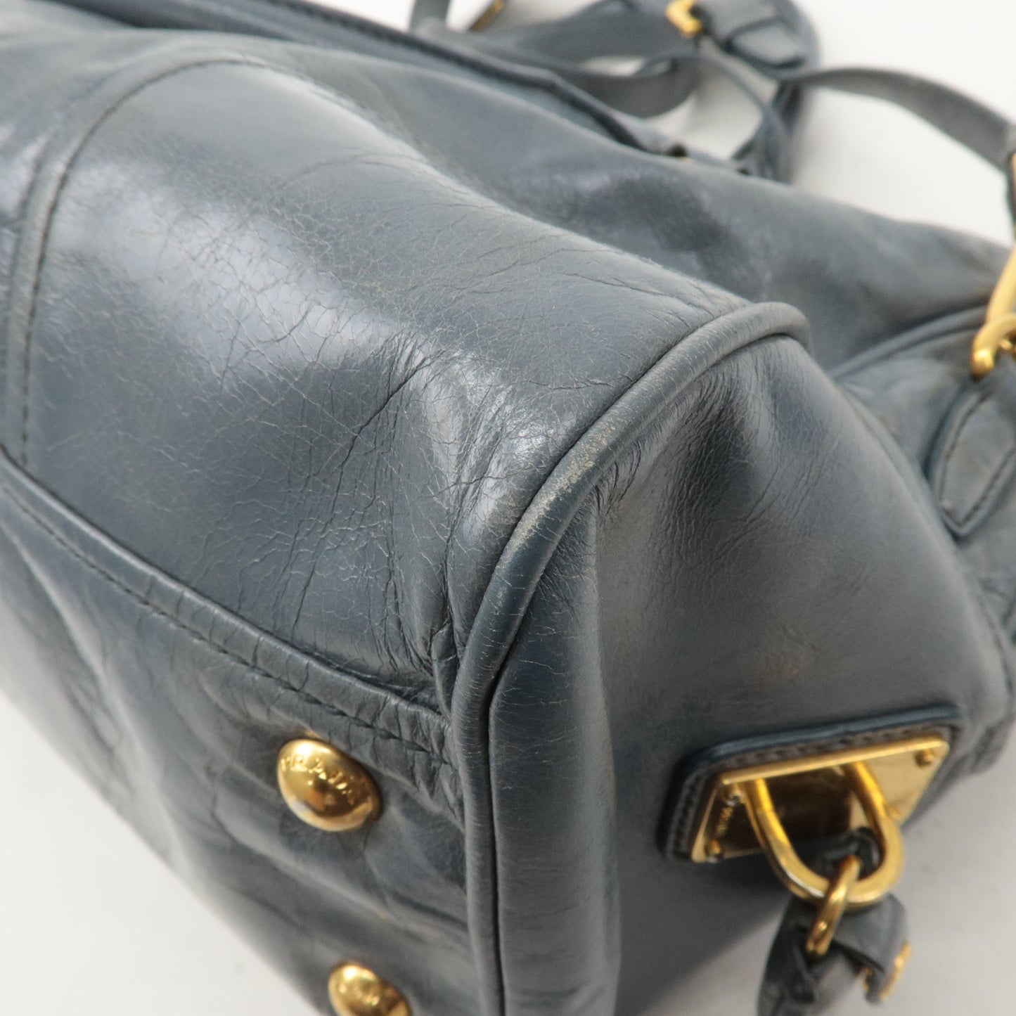 PRADA Leather 2Way Bag Hand Bag Shoulder Bag Light Blue