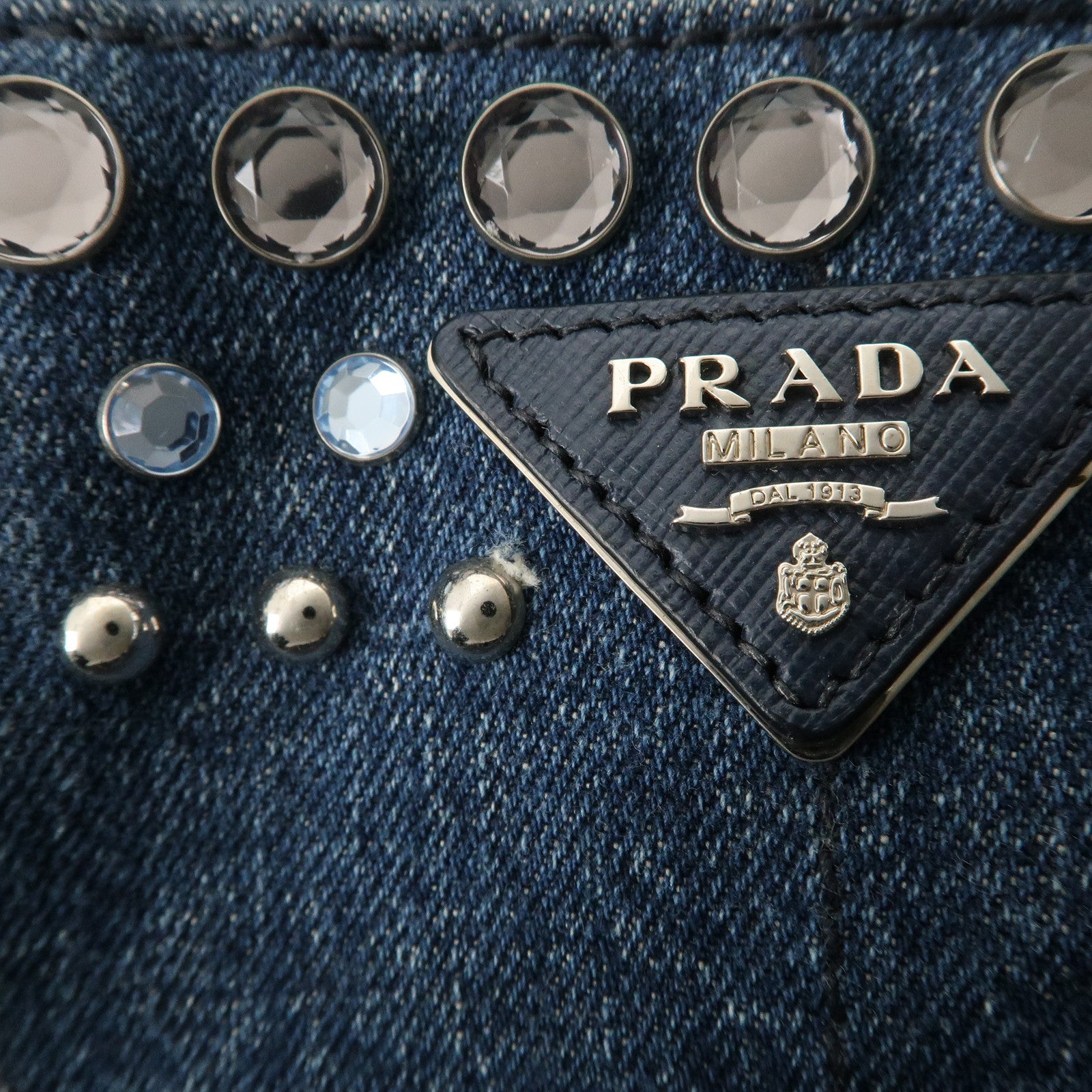 PRADA Logo Canapa Mini Denim Bijou 2Way Tote Bag Denim Blue 1BG439 Used