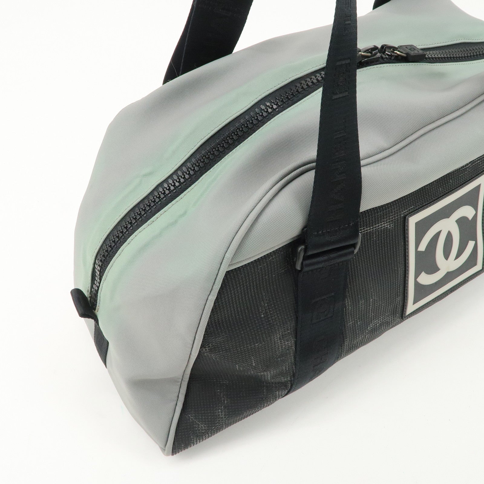 CHANEL Sportsline Nylon Canvas Boston Bag Black Gray A19976 Used