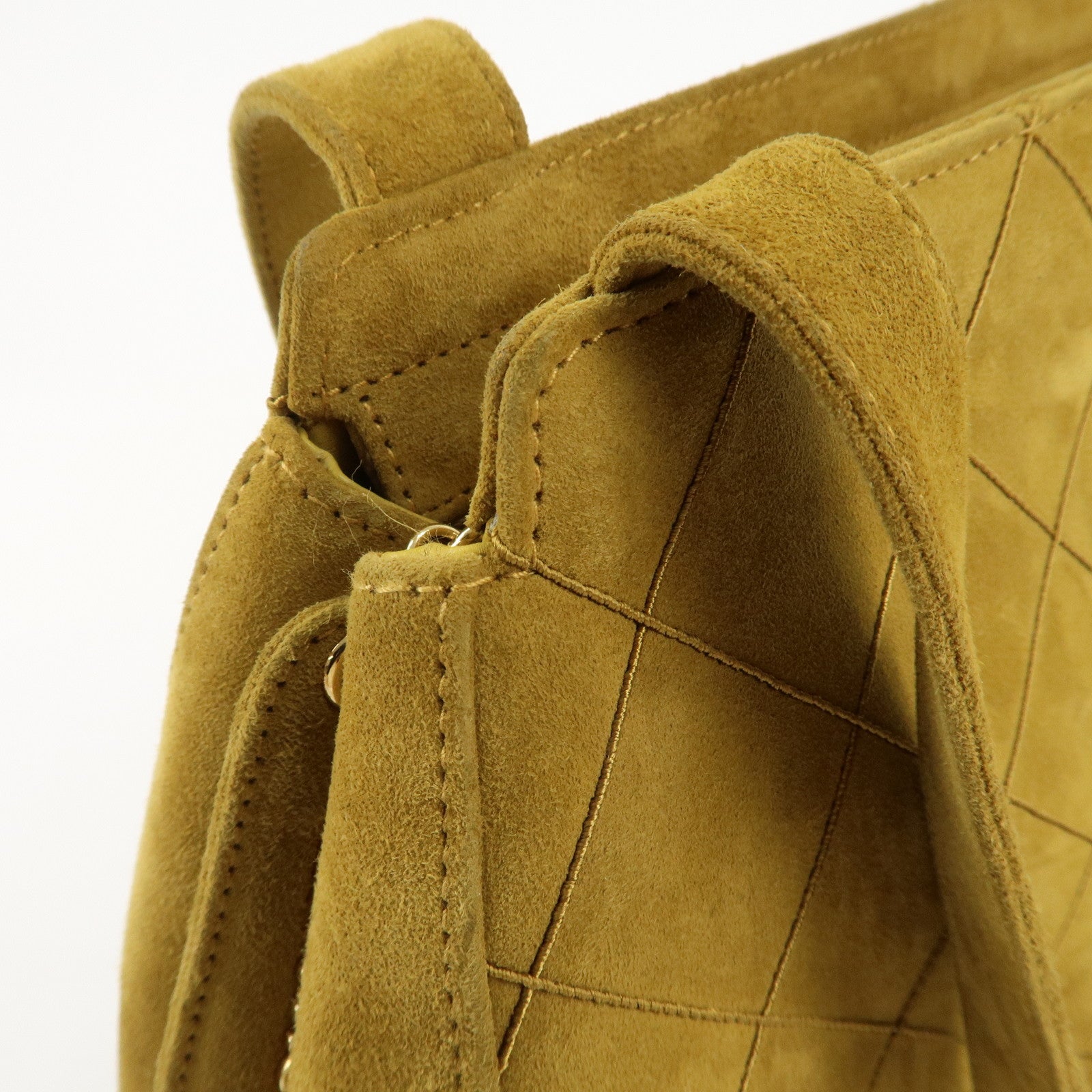 CHANEL Suede Shoulder Bag Hand Bag Mustard Gold Hardware Used