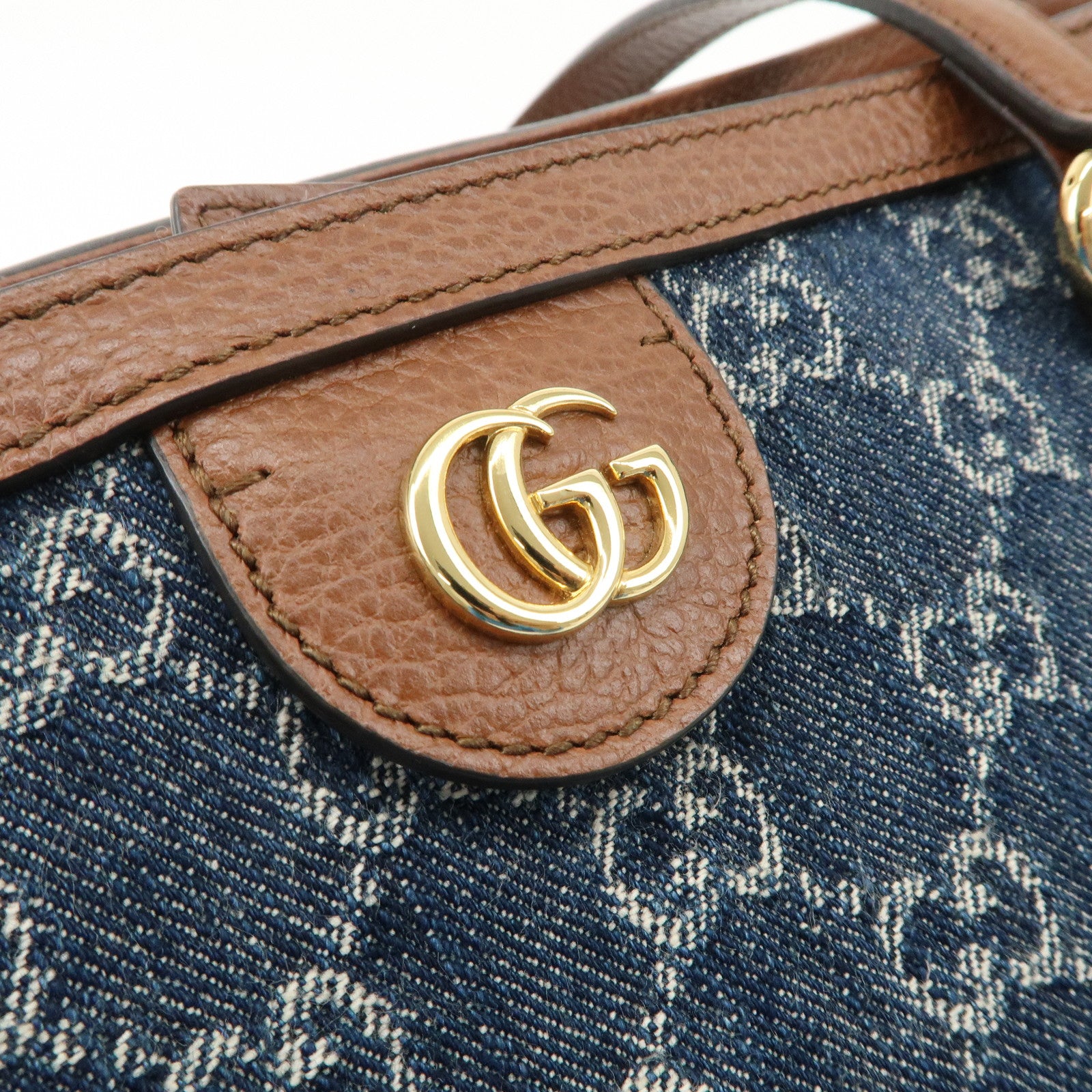 GUCCI Sherry Ophidia GG Denim Leather Medium Tote Bag 631685 Used