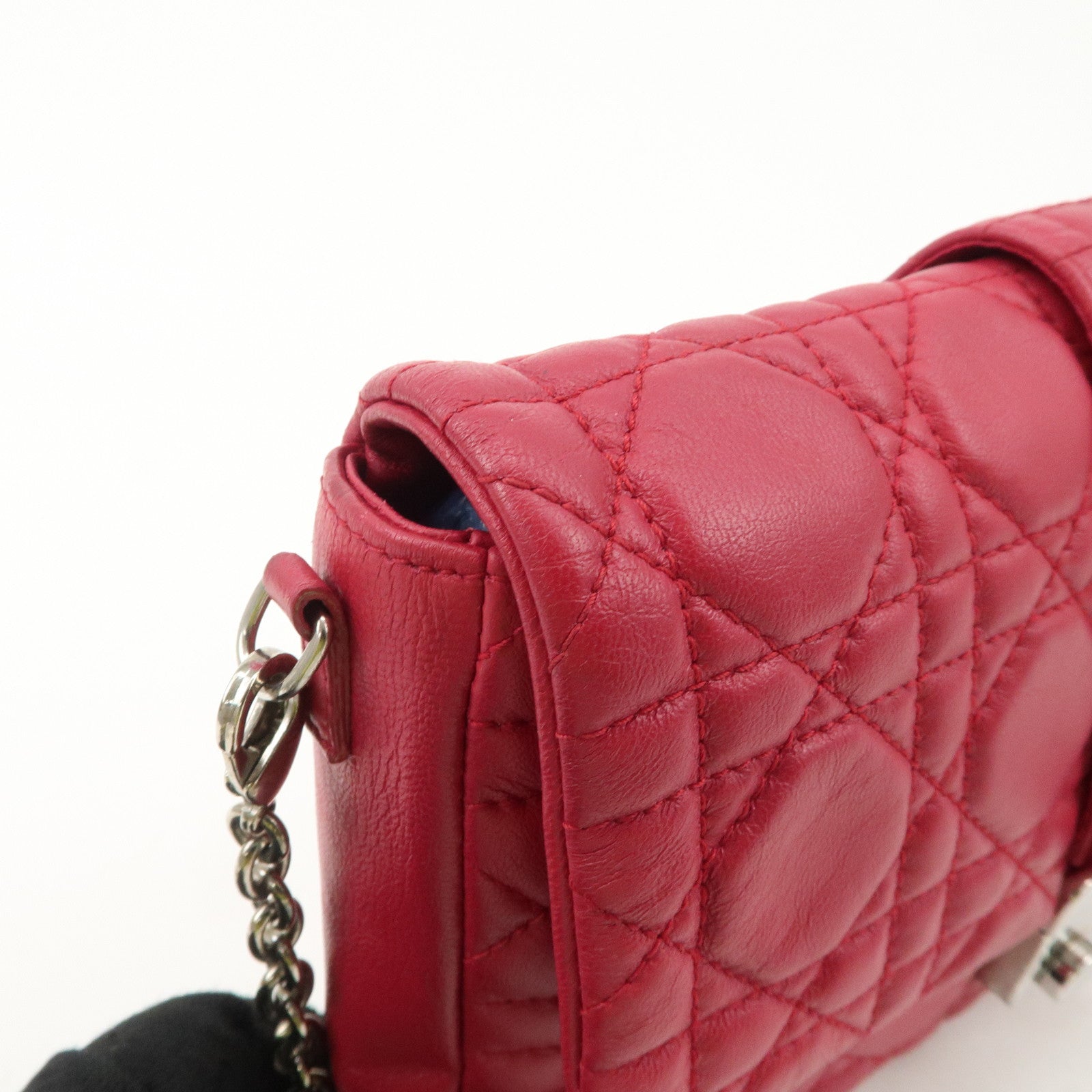 Christian Dior Cannage Leather Chain Shoulder Bag Red Used