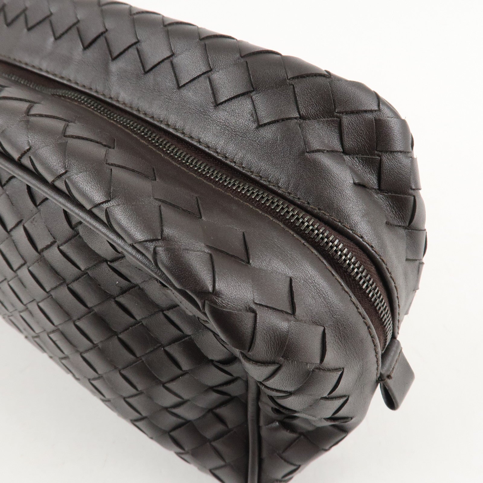 BOTTEGA VENETA Intrecciato Leather Second Bag Dark Brown Used