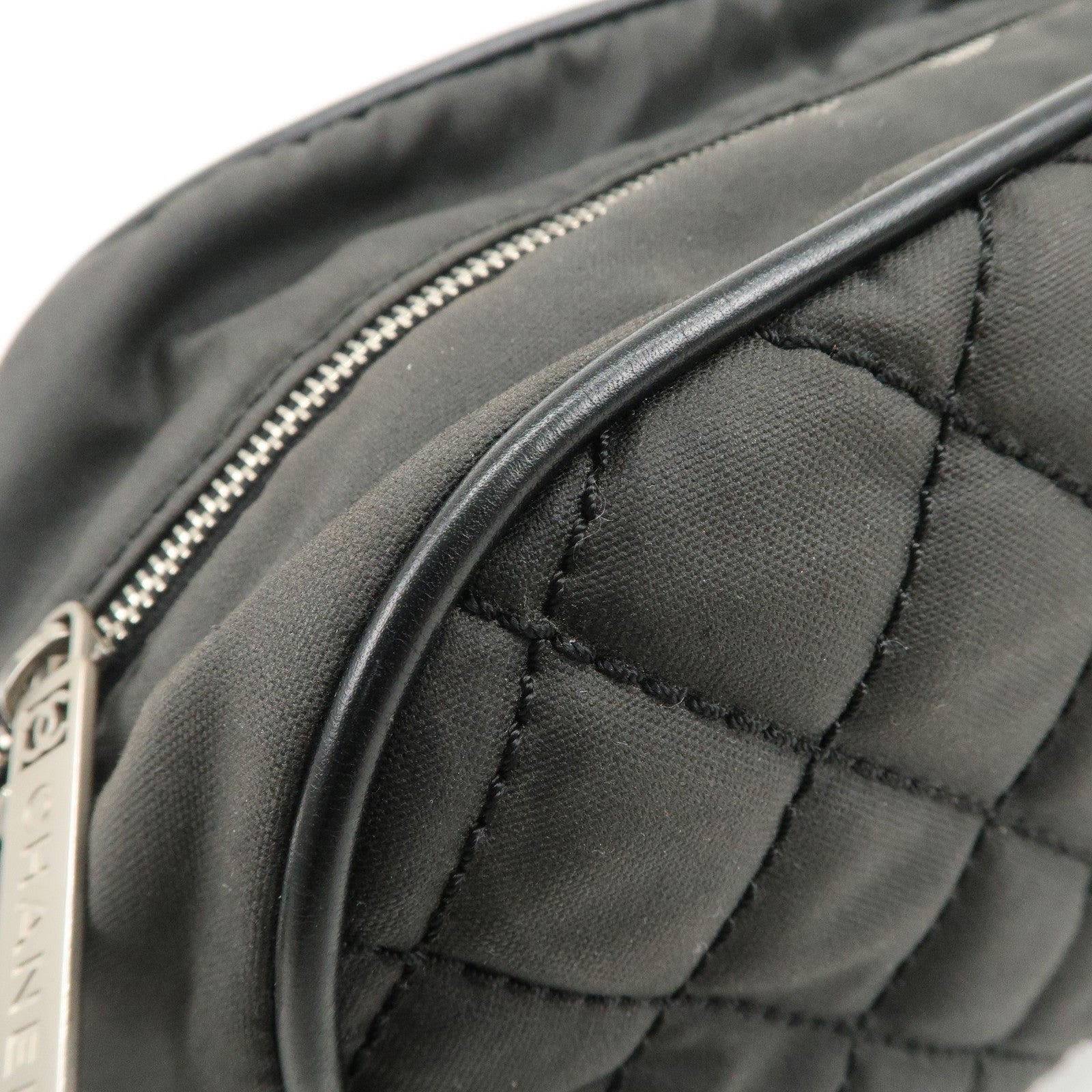 CHANEL Sports Matelasse Nylon Canvas COCO Mark Shoulder Bag Black Used