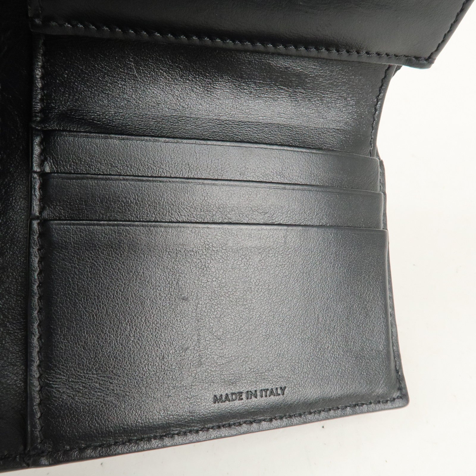 CELINE Logo Leather Small Tri-fold Wallet Black Used