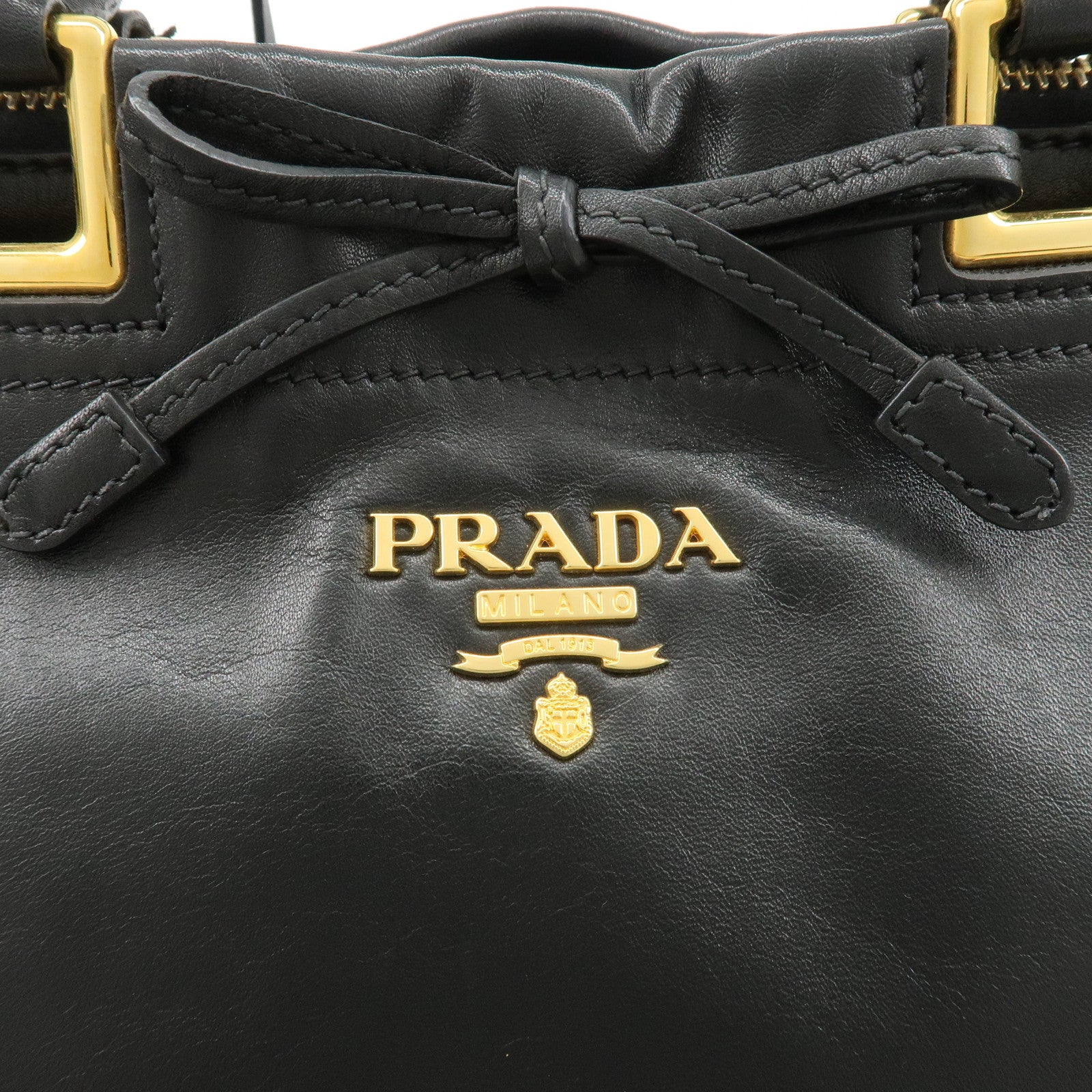 PRADA Leather Ribbon 2way Bag Hand Bag Black BN2244 Used