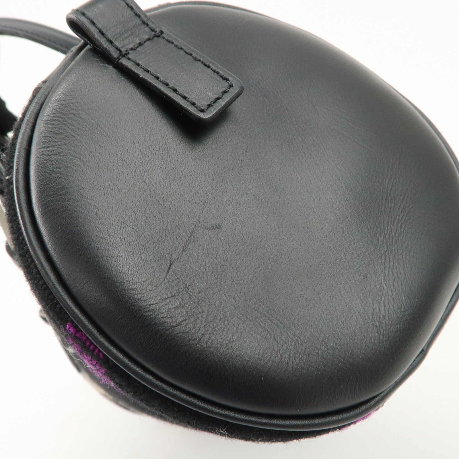 BURBERRY Wool Leather Boston Bag Hand Bag Black Beige Purple Used