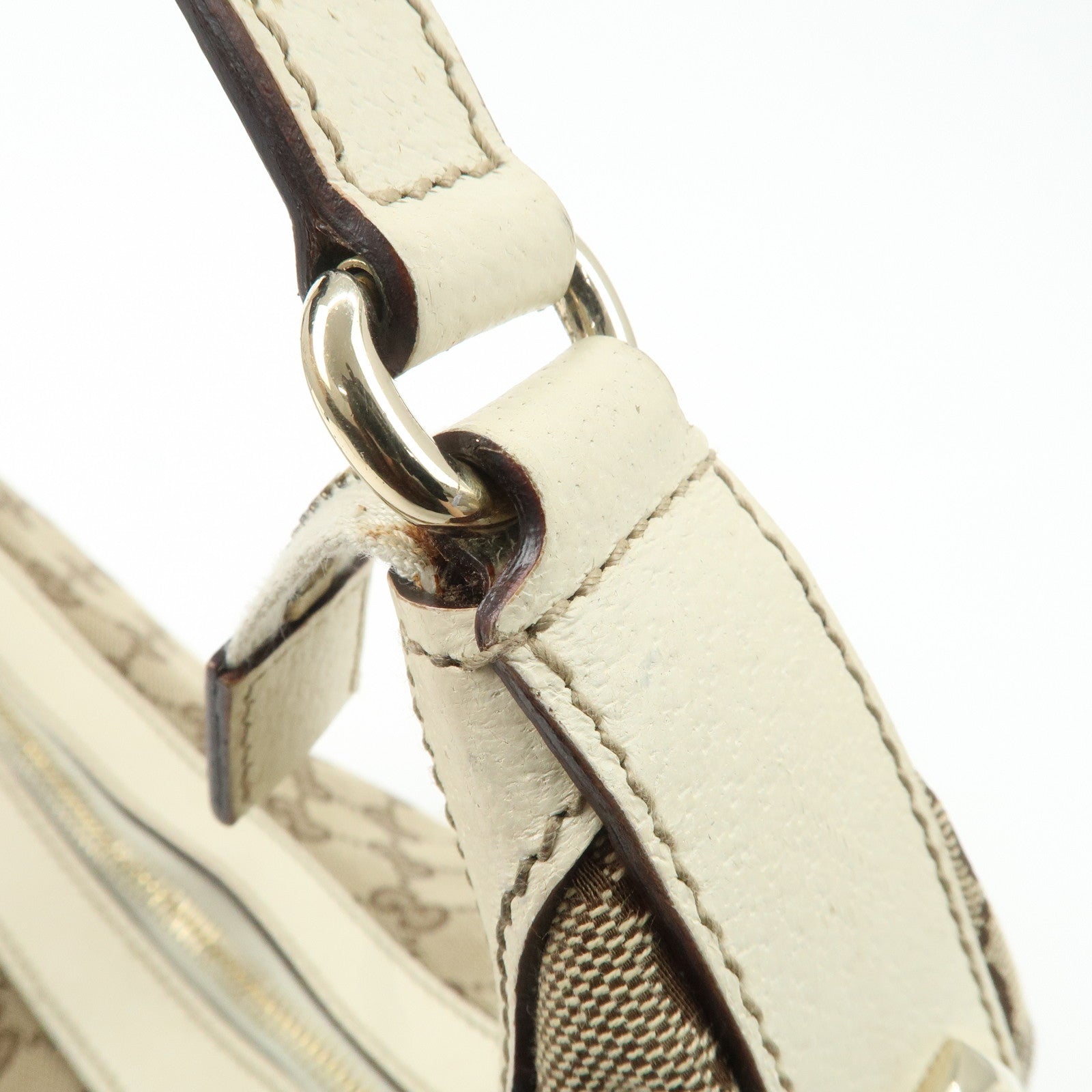 GUCCI GG Canvas Leather Shoulder Bag Beige Ivory 153010 Used