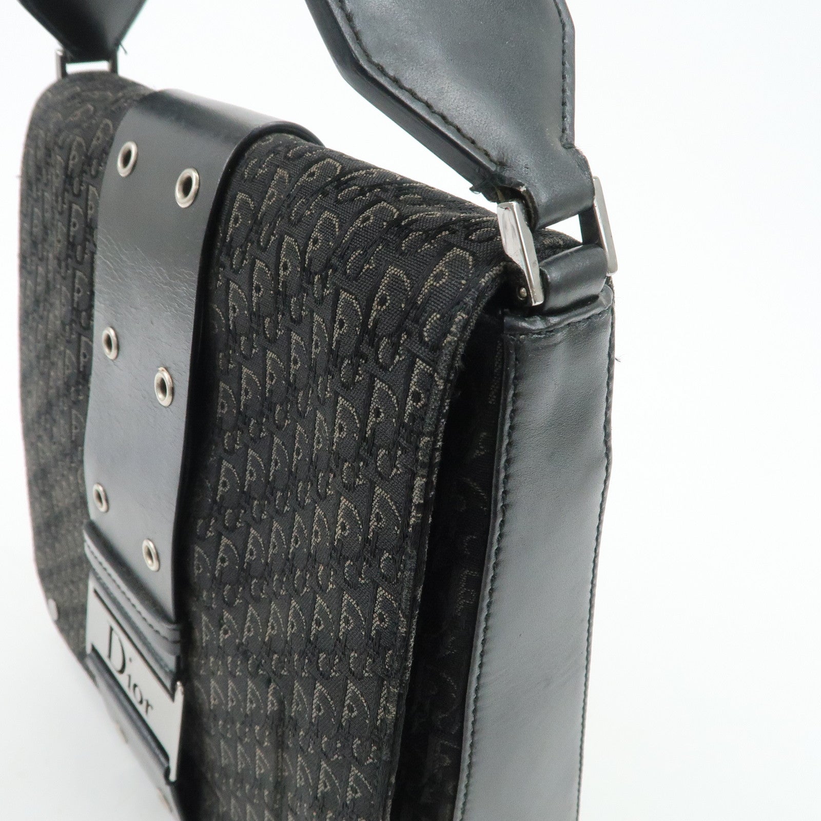 Christian Dior Trotter Canvas Leather Shoulder Bag Black Used