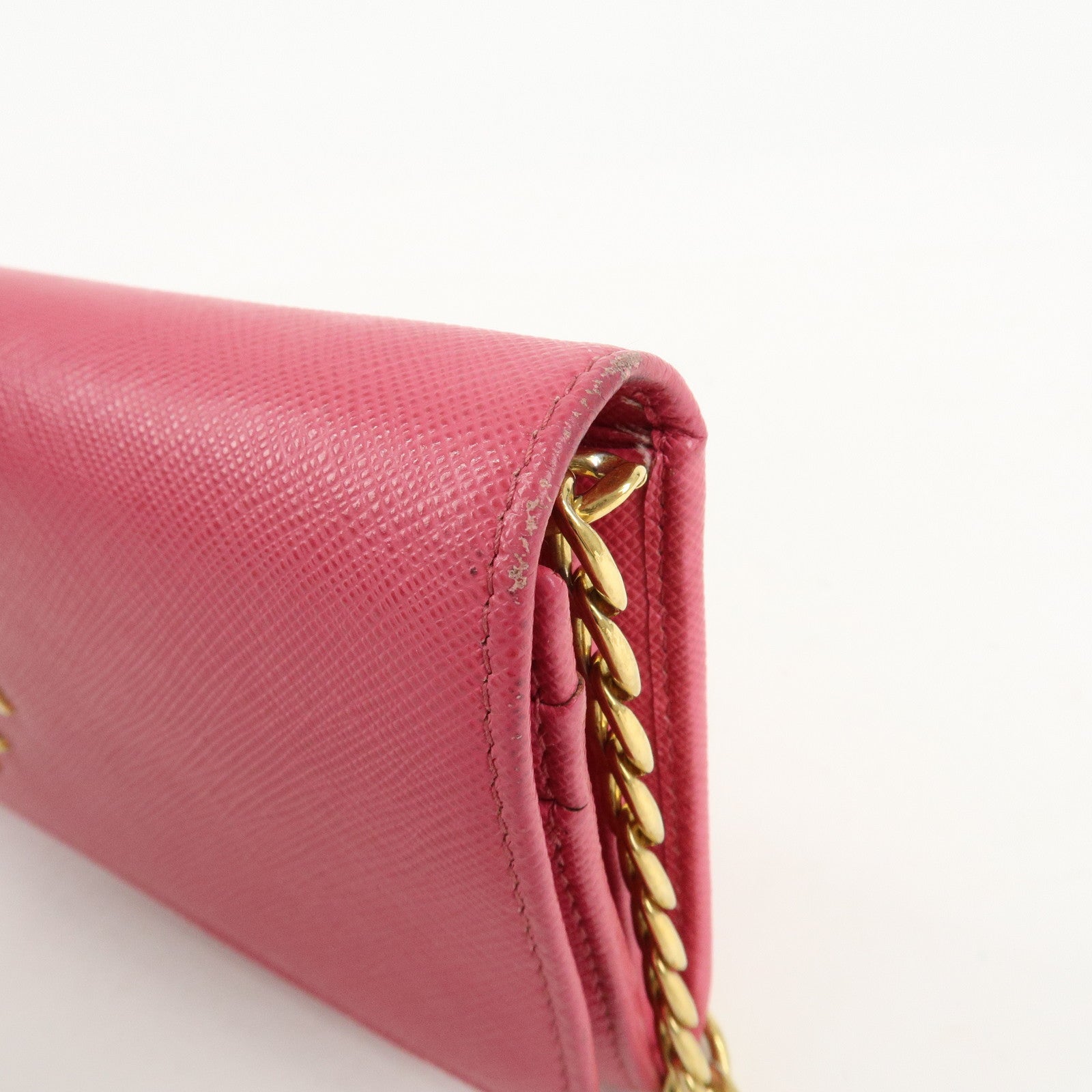 PRADA Saffiano Metal Chain Wallet Shoulder Bag Pink 1DH002 Used
