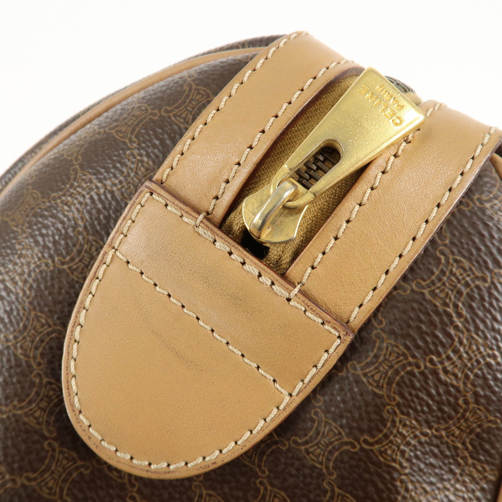 CELINE Macadam PVC Leather Boston Bag Hand Bag Brown Used