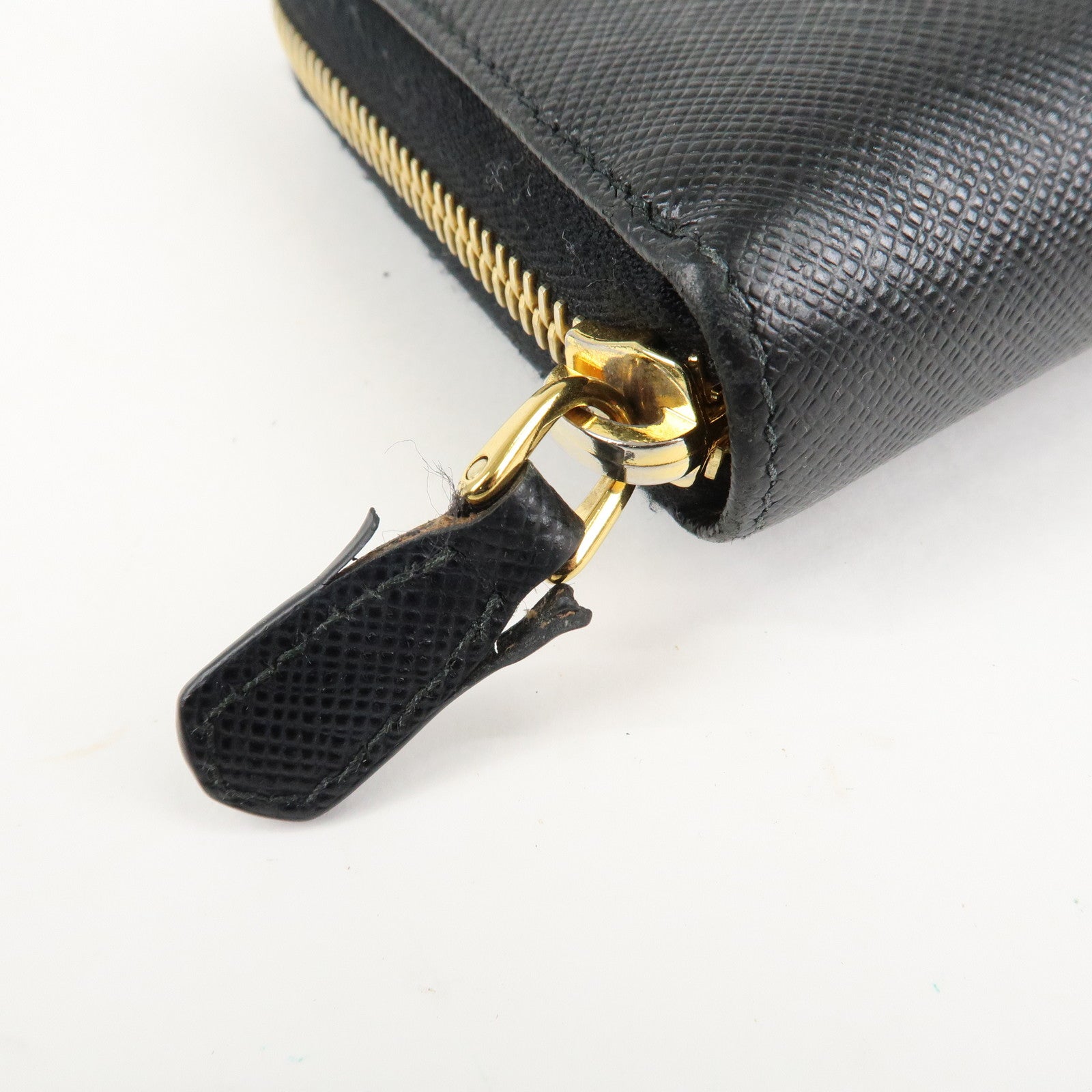 PRADA Saffiano Leather Round Zipper Long Wallet Black 1M0506 Used