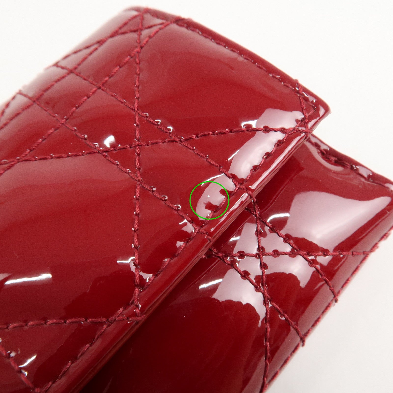 Christian Dior Cannage Lady Dior Leather Lotus Tri fold Wallet Red Used