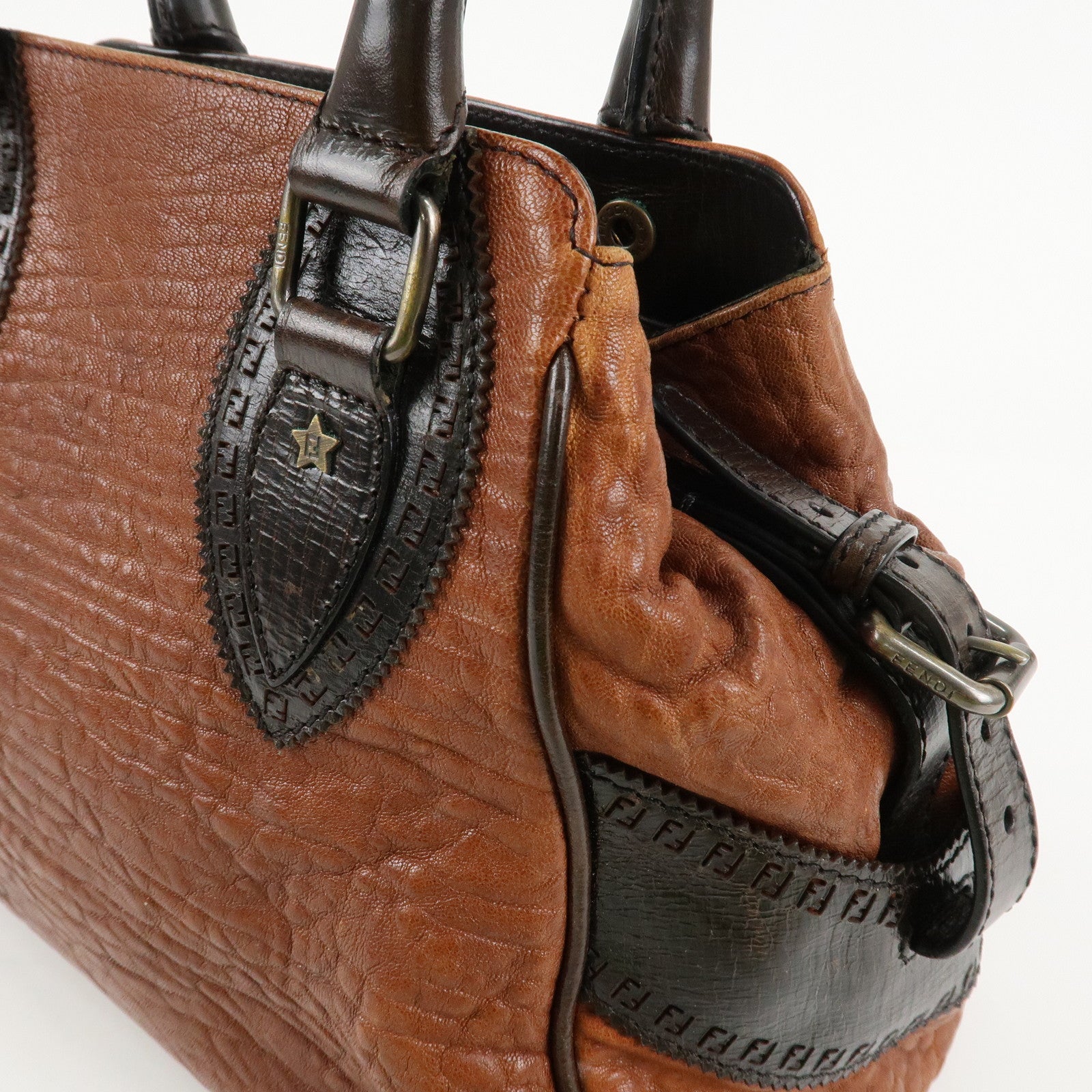 FENDI Ethnico Zucca Canvas Leather Tote Bag Brown 8BN157 Used