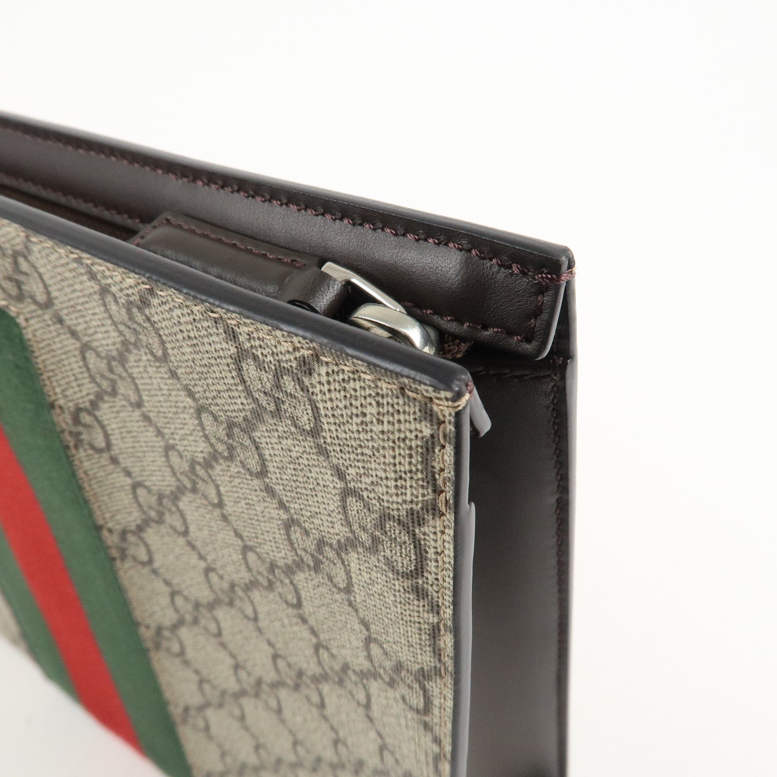 GUCCI Sherry GG Supreme Leather Clutch Bag Beige Brown 475316 Used