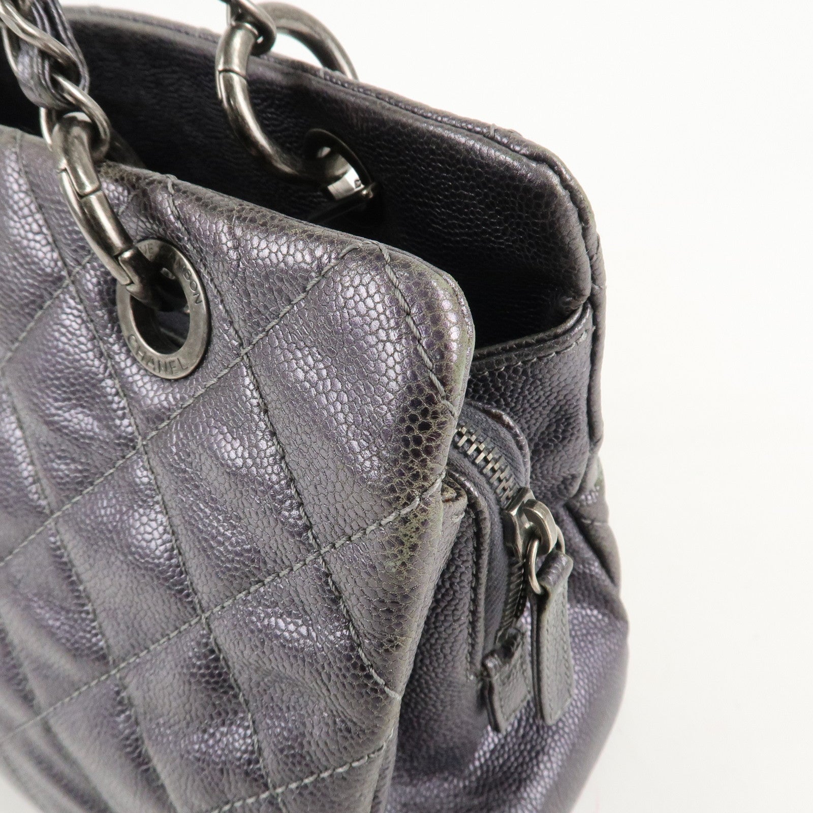 CHANEL Matelasse COCO Mark Leather Chain Tote Bag Shoulder Bag Used