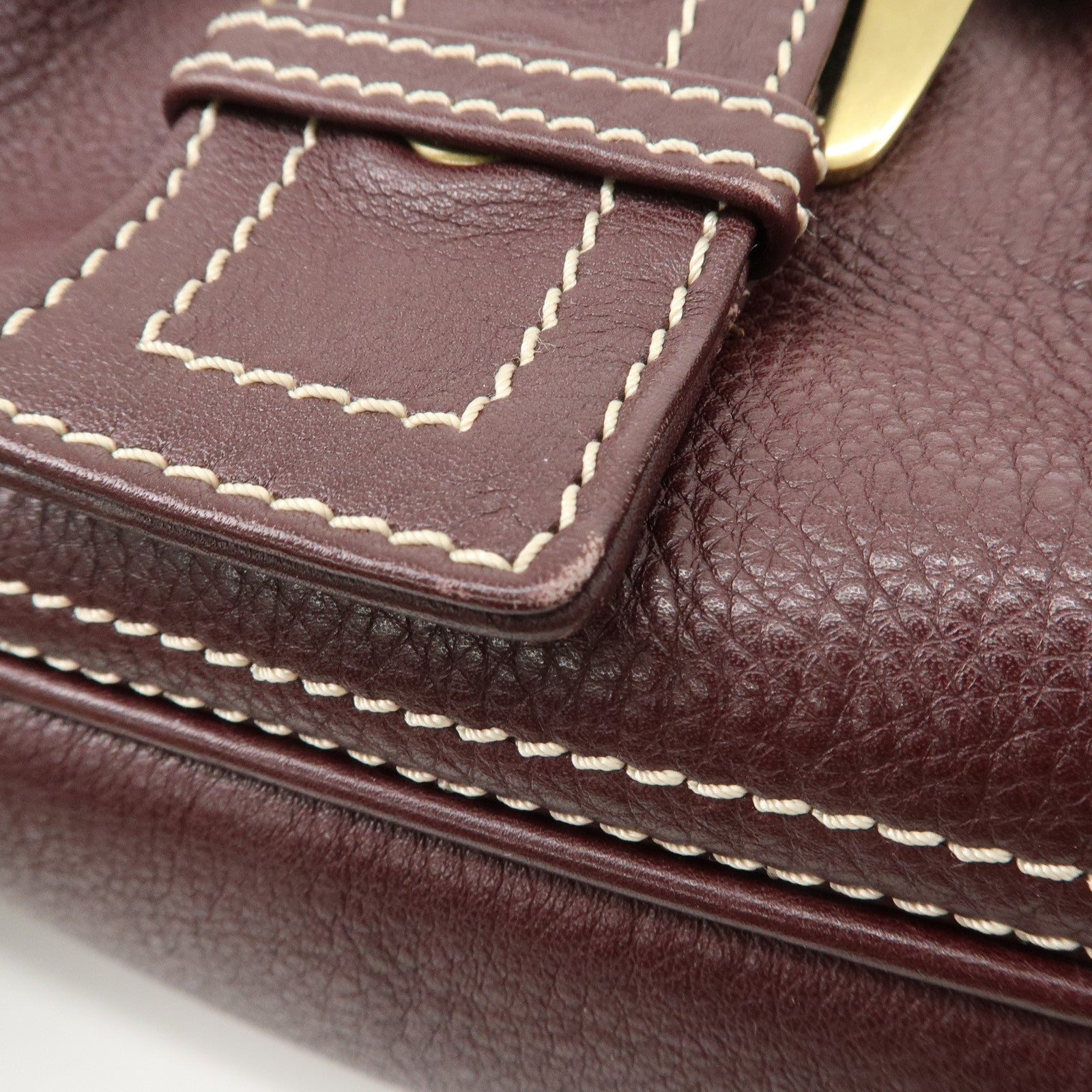 CELINE Leather Shoulder Bag Hand Bag Brown Gold Hardware Used