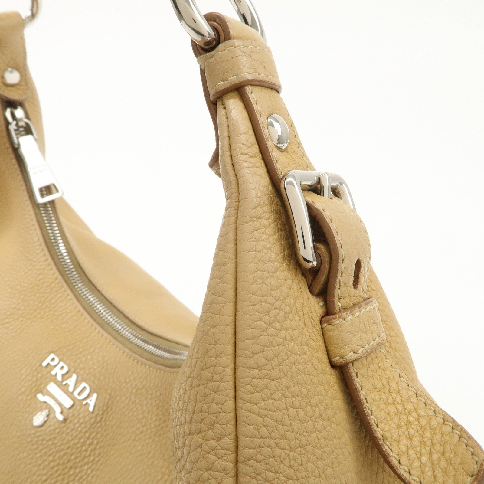 PRADA Leather Shoulder Bag Beige BR4311 Used