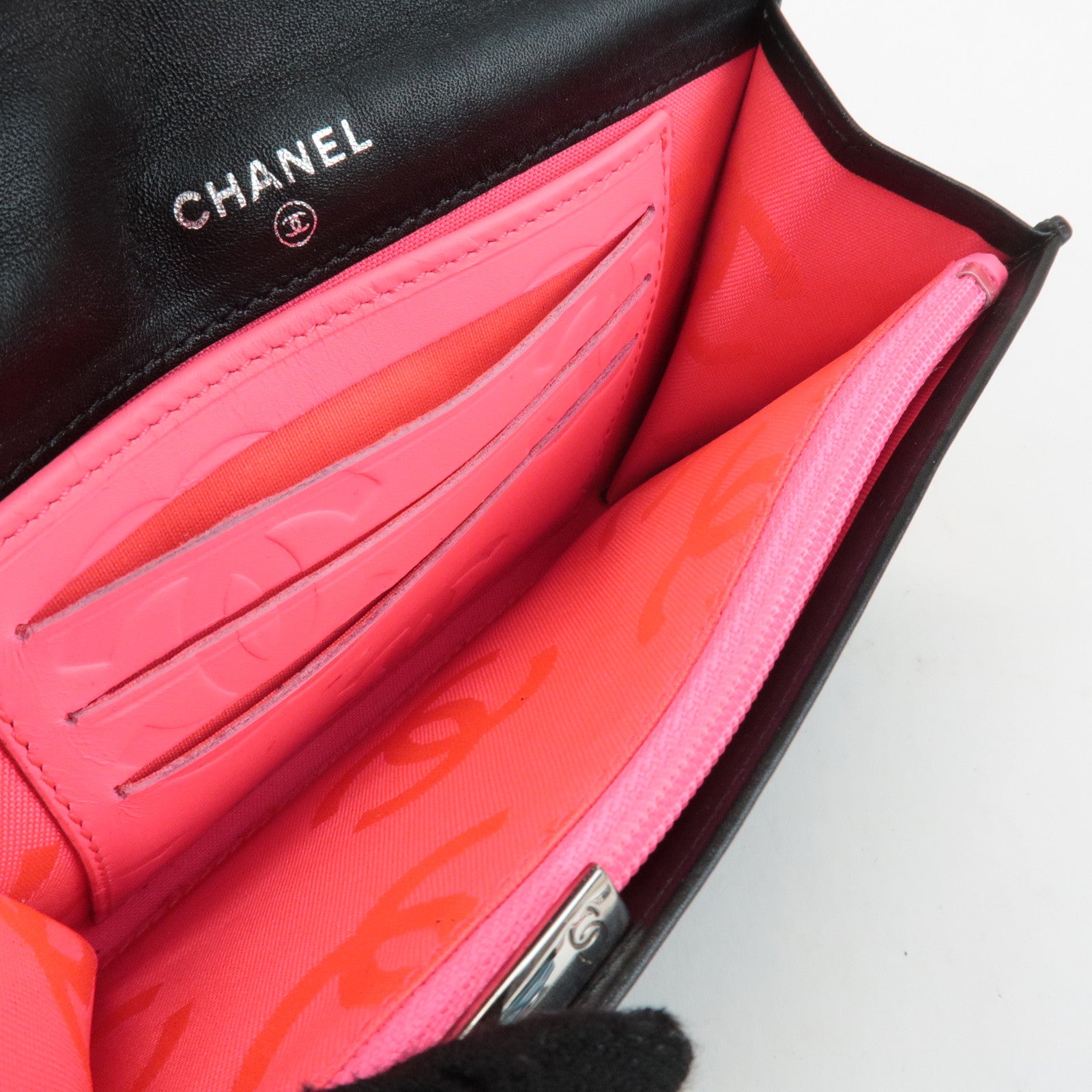 CHANEL Cambon Line COCO Mark Lamb Skin Bifold Wallet A26722 Used