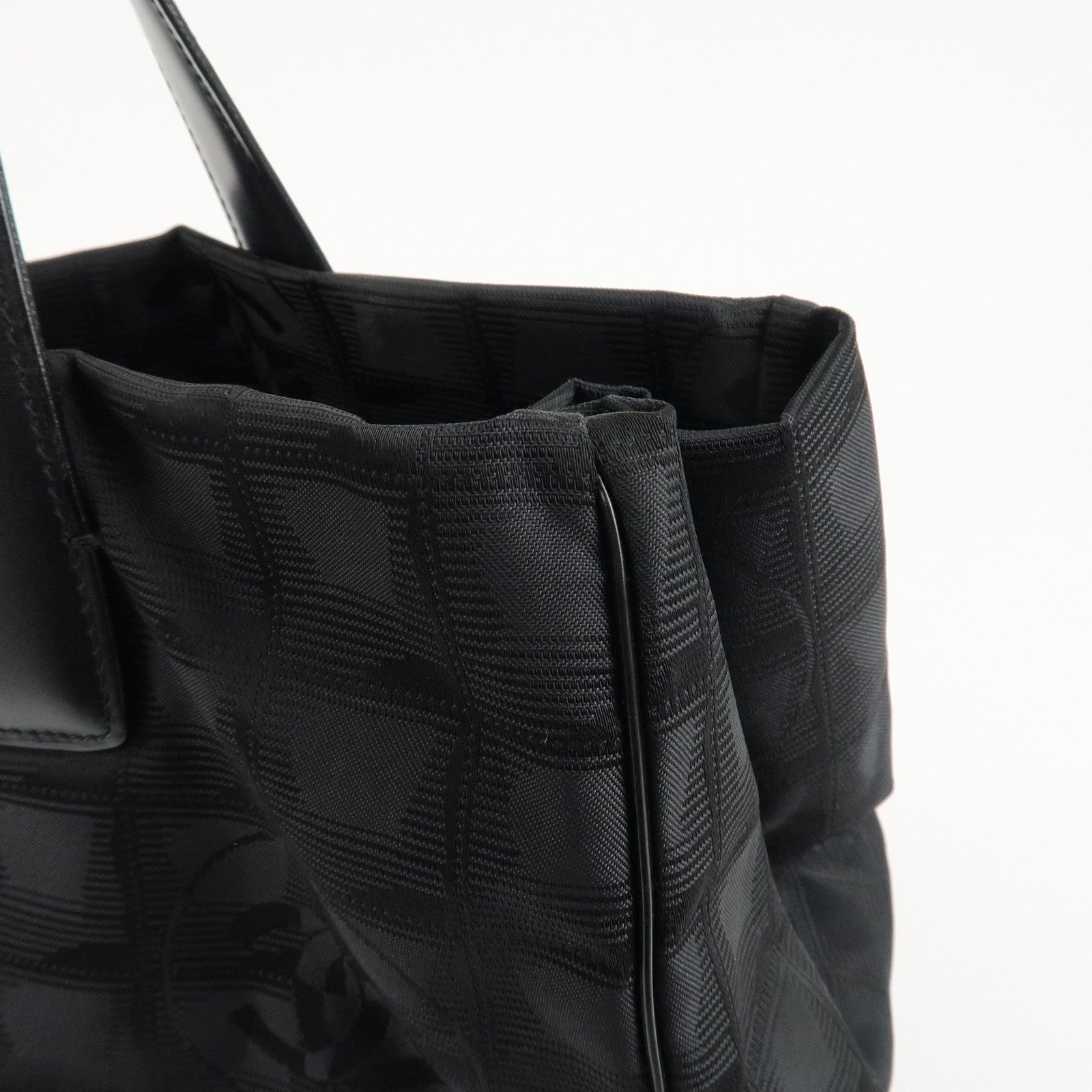 CHANEL New Travel Line Nylon Jacquard Leather Tote Bag Black A15991 Used