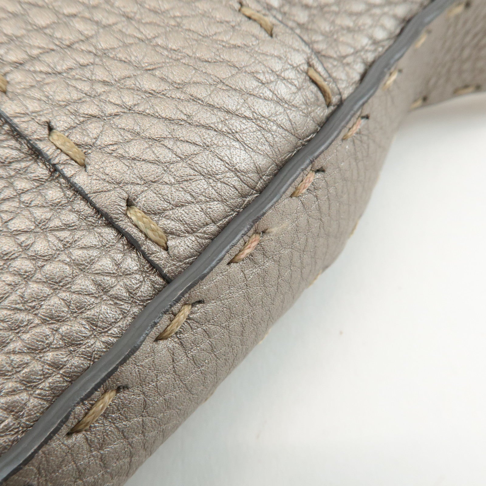 FENDI Selleria Leather Shoulder Bag Champagne Gray 8BT109 Used