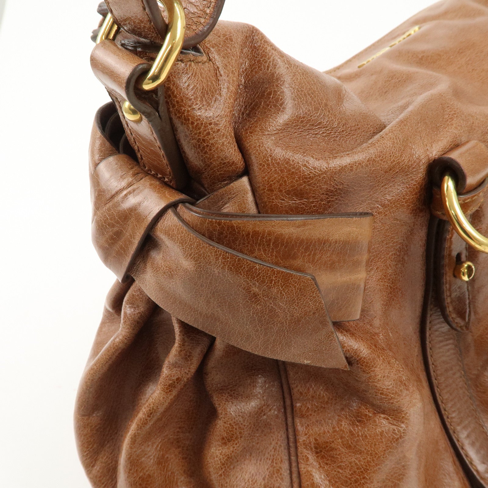 MIU MIU Leather 2Way Bag Shoulder Bag Hand Bag Brown Used