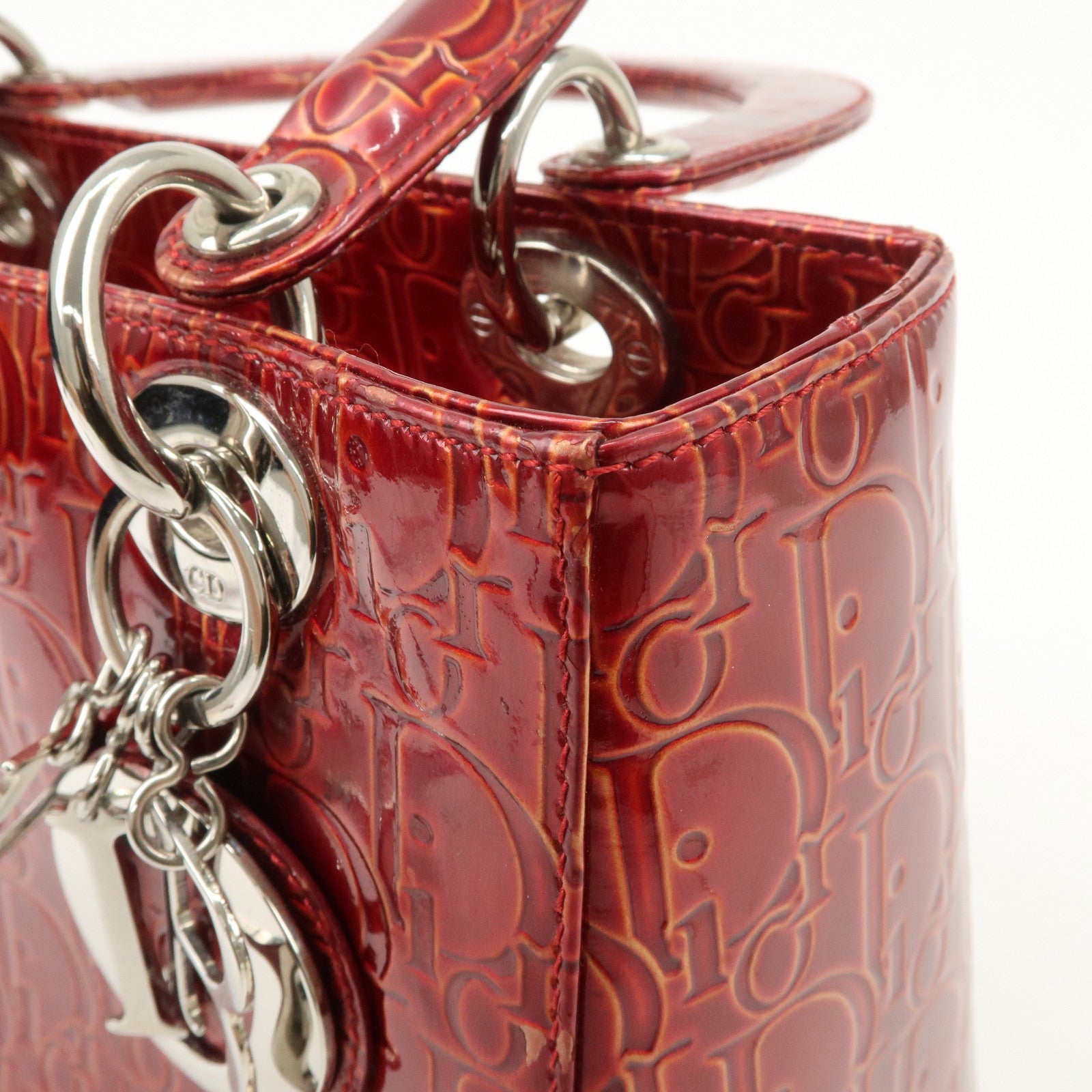 Christian Dior Trotter Lady Dior Patent Leather Hand Bag MA-0091 Used