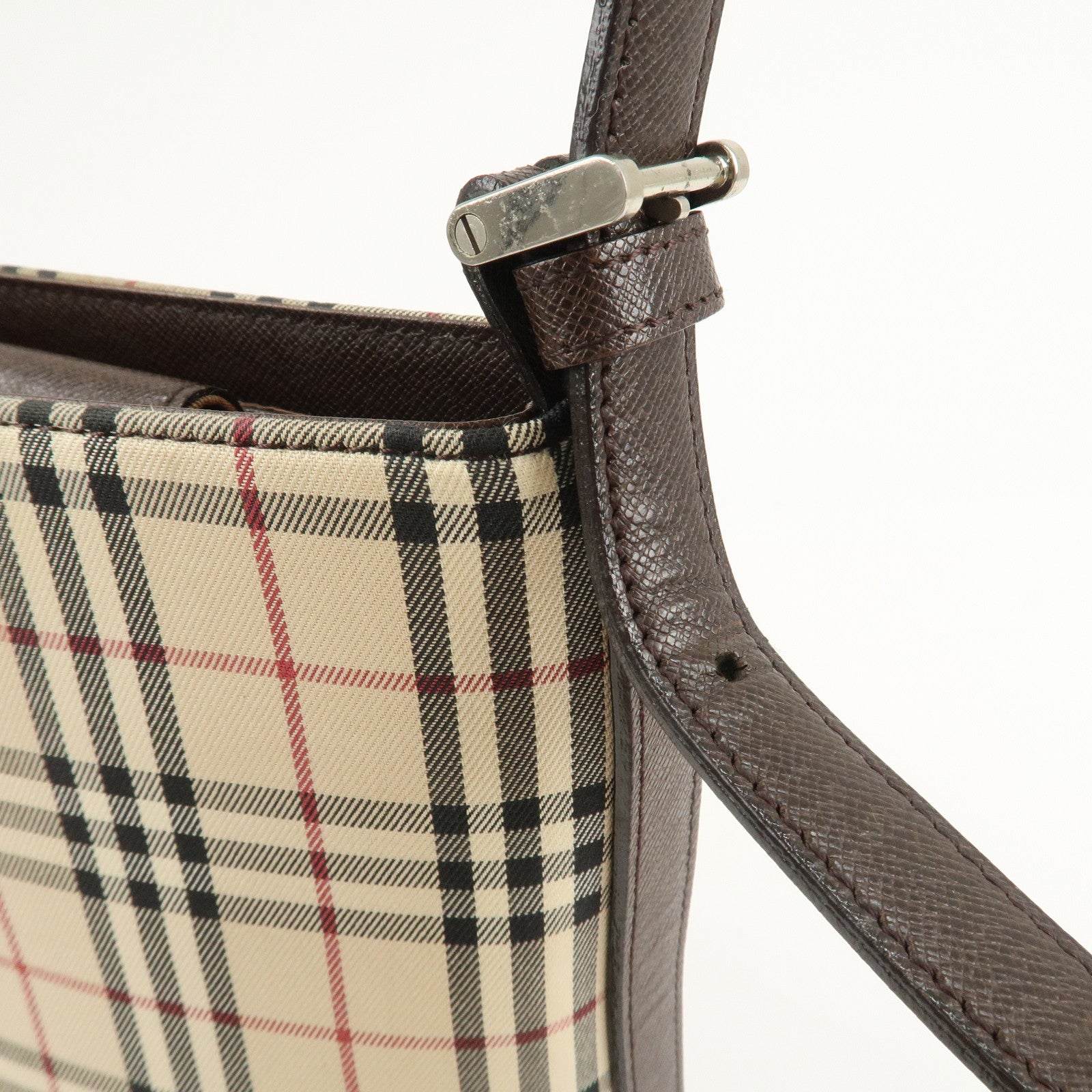 BURBERRY Canvas Leather Nova Plaid Semi Shoulder Bag Used