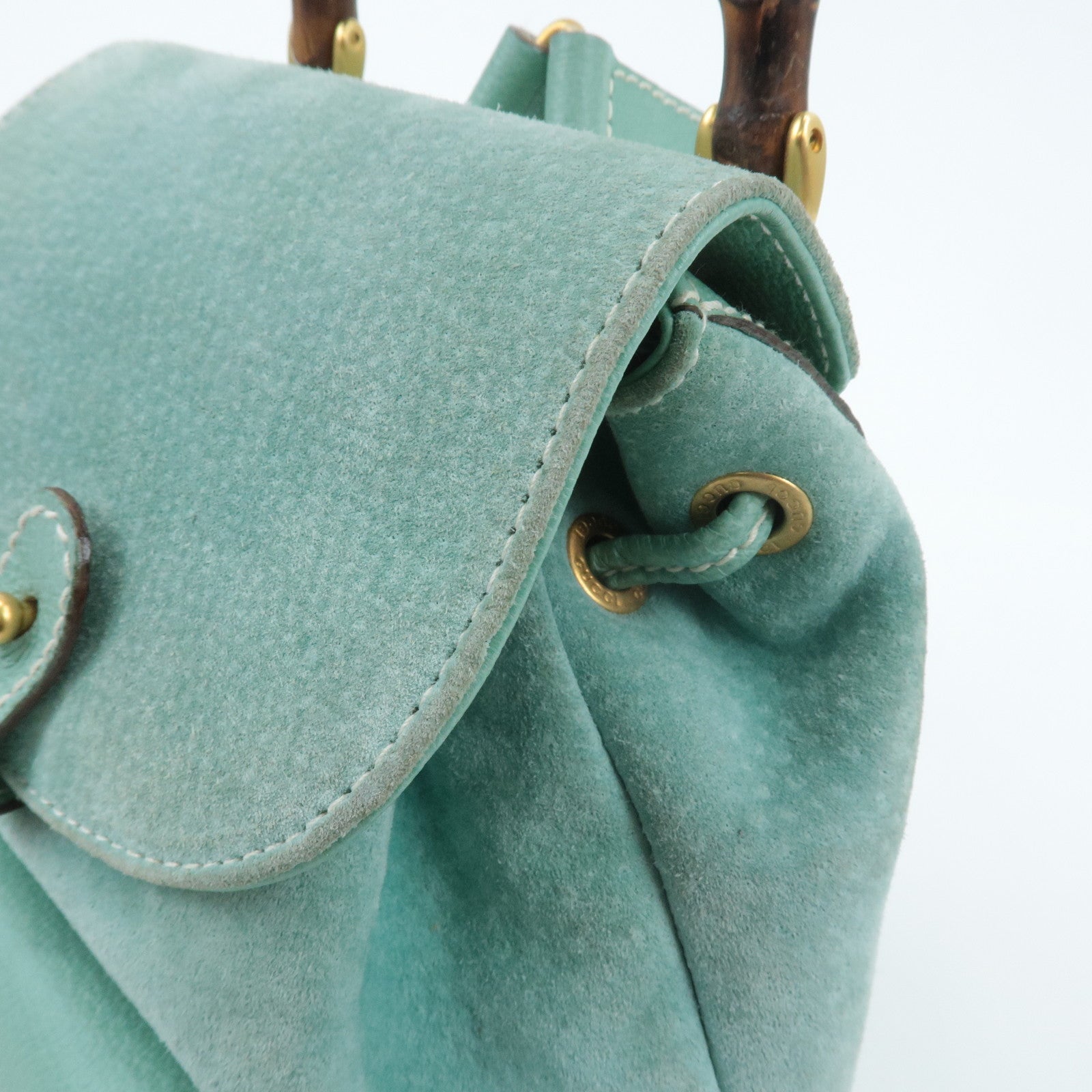 GUCCI Bamboo Suede Leather Mini Back Pack Green 003.2058.0030 Used