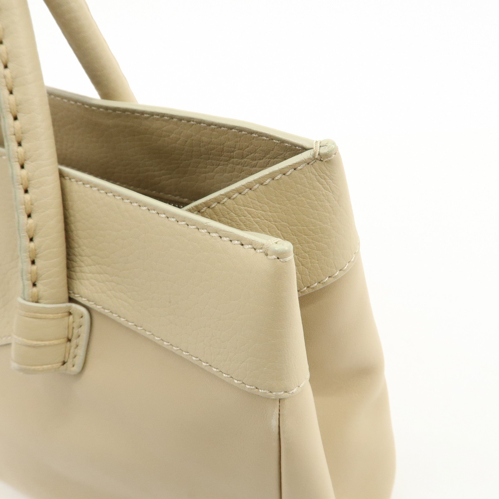 TOD'S Logo Leather Tote Bag Hand Bag Beige Cream Used