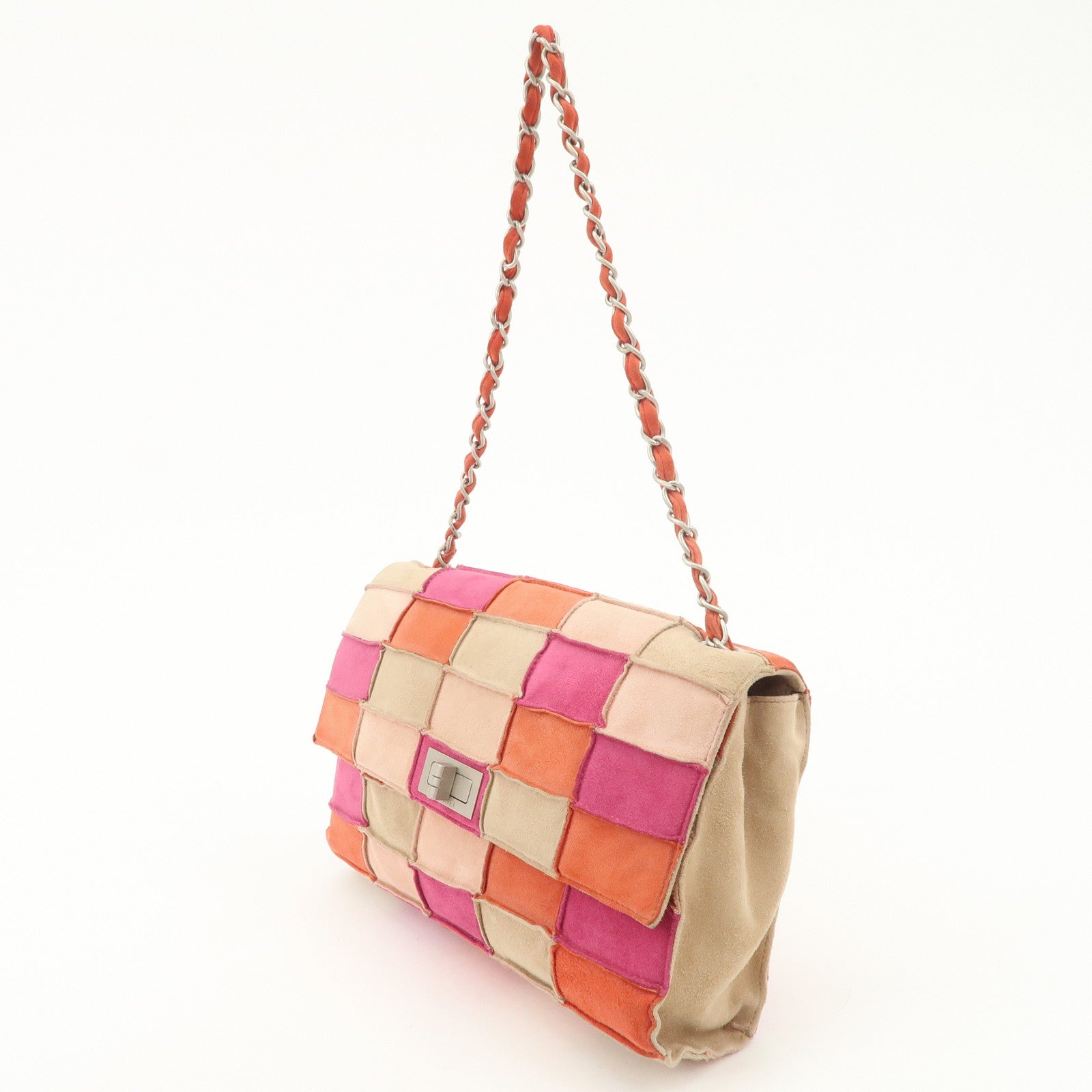 CHANEL 2.55 Suede Patchwork Chain Shoulder Bag Multicolor A14528