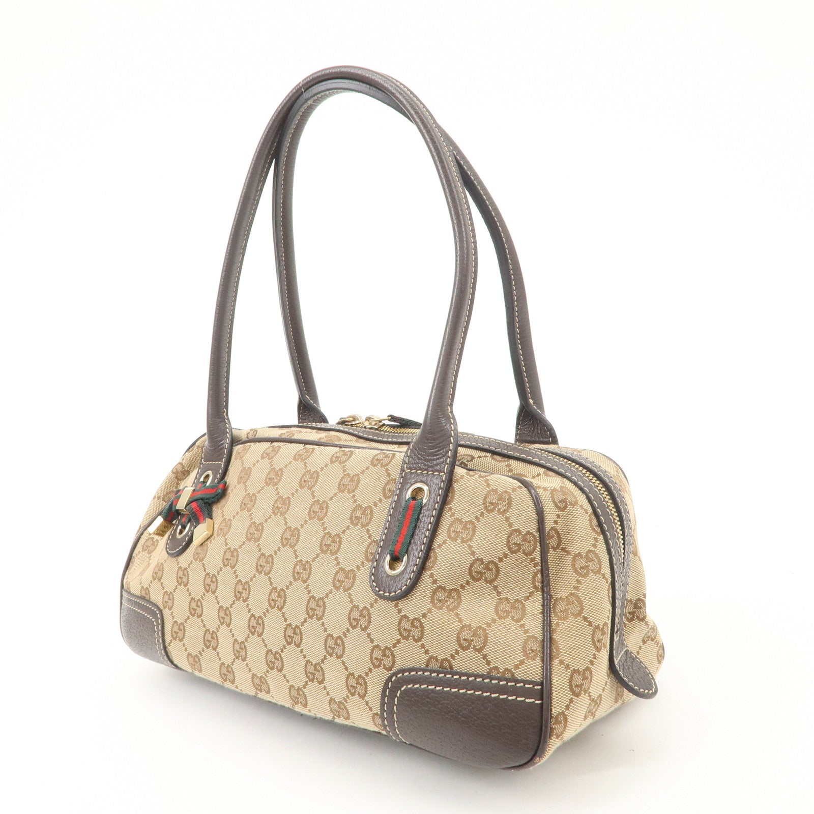 GUCCI Sherry Princy Canvas Leather Boston Bag Beige Brown 161720 Used