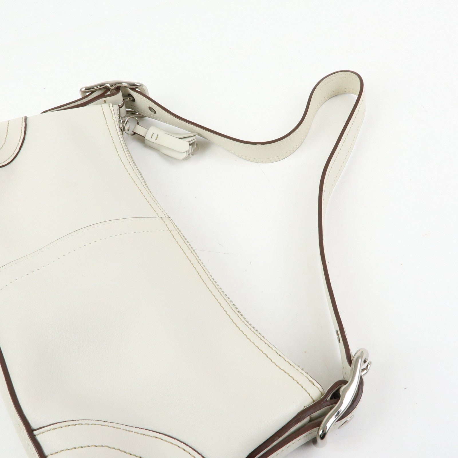 COACH Leather Hand Bag Shoulder Bag Pouch Charm White