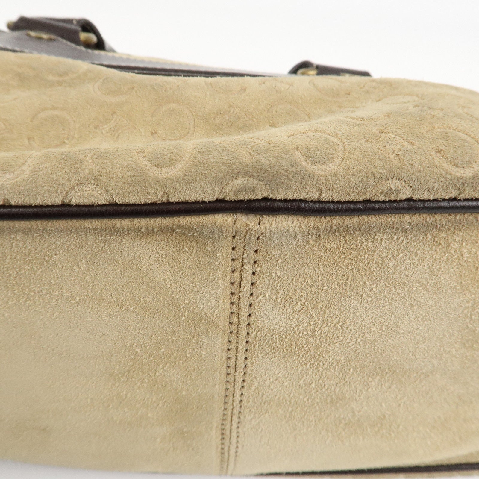 CELINE C Macadam Suede Boogie Bag Hand Bag Tote Bag Beige Dark Brown Used