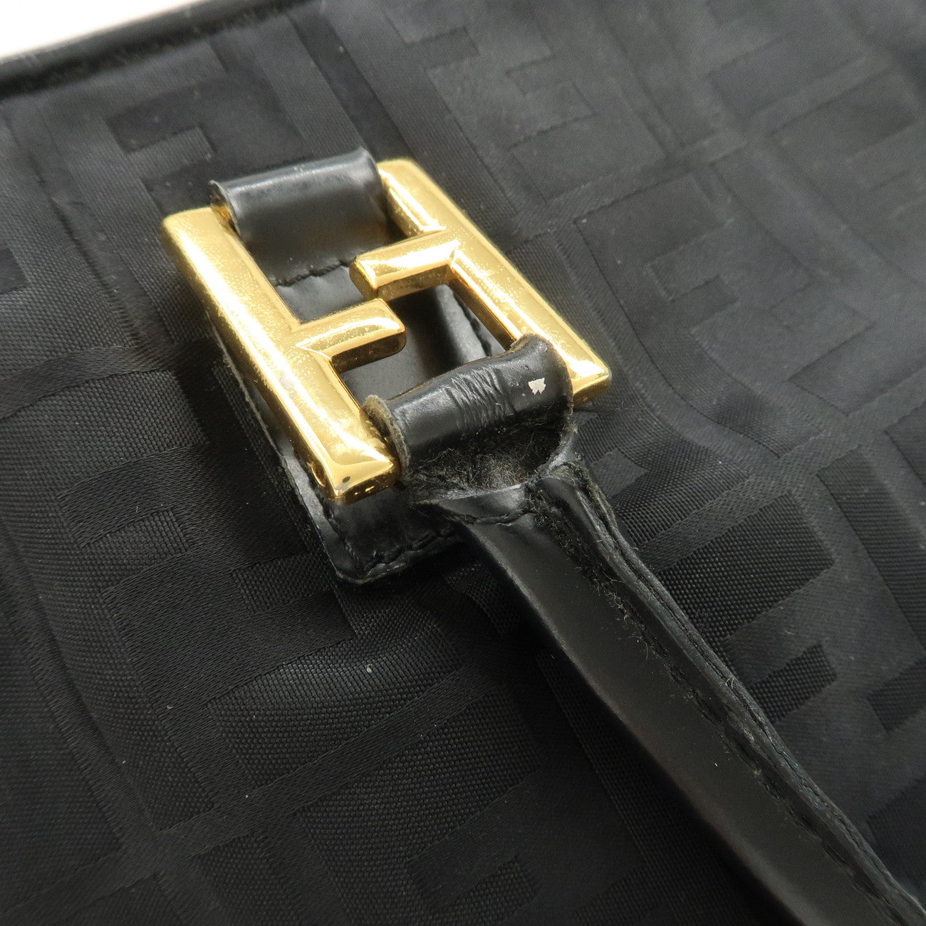FENDI Zucca Nylon Hand Bag Shoulder Bag Black Gold
