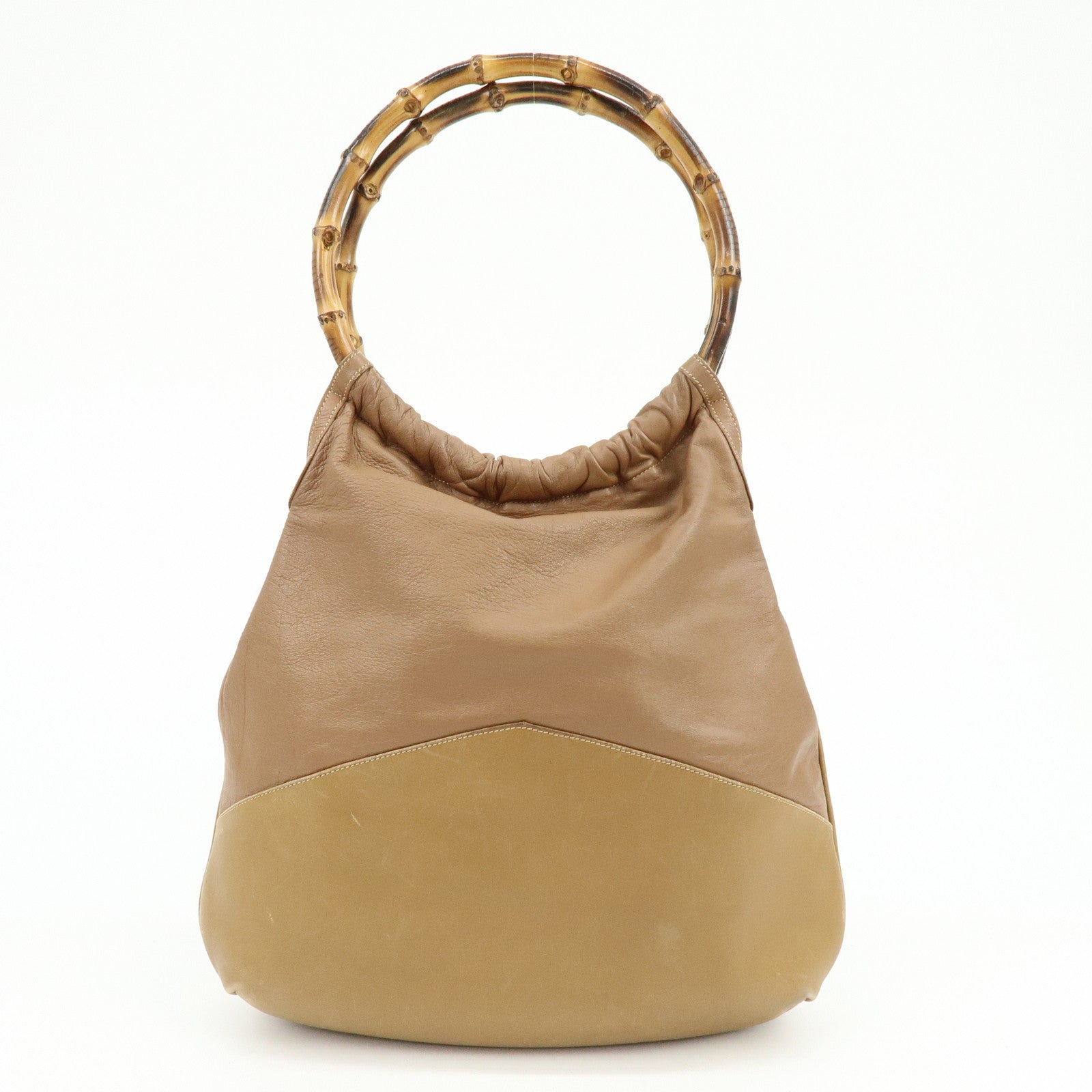 GUCCI Old Gucci Bamboo Leather Hand Bag Brown 26.000.5686